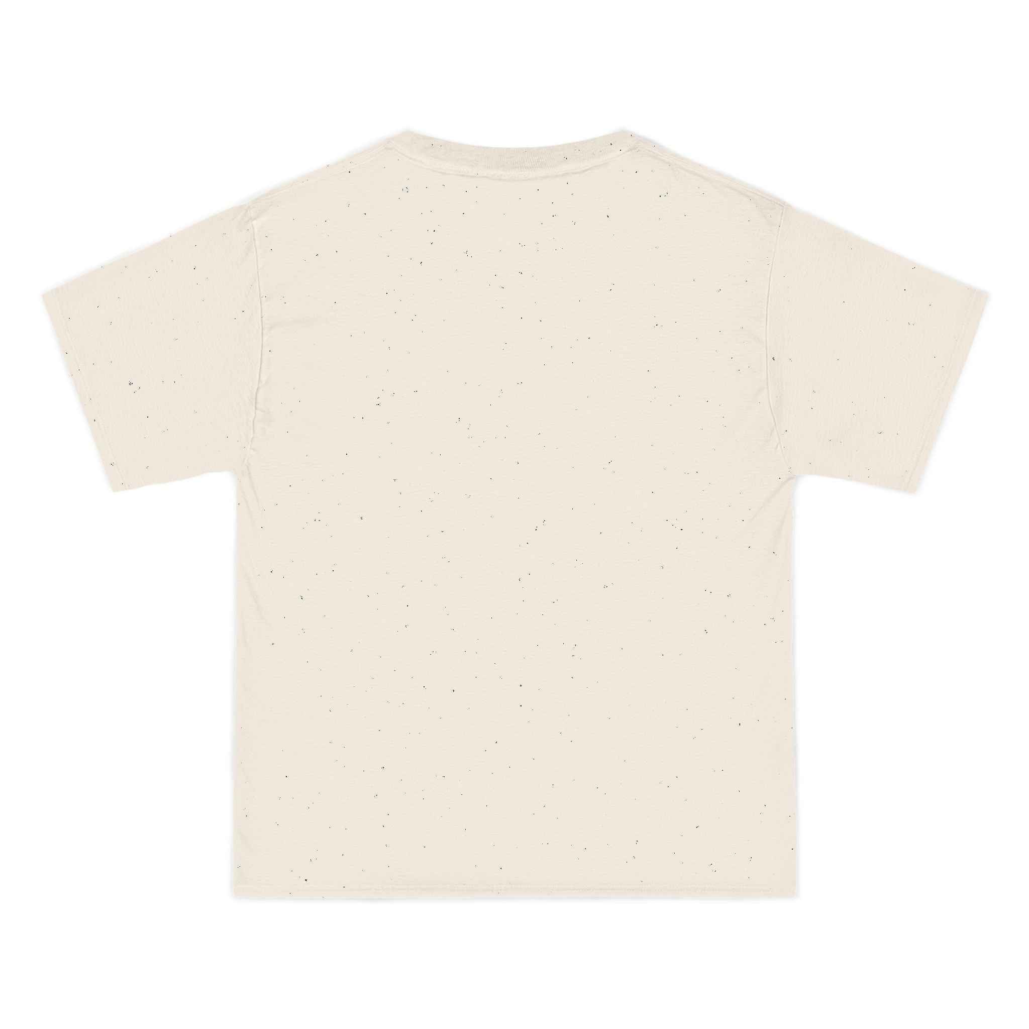 Back view of speckled cream Retro Biker Graphic Tee with minimalist design, ideal for pairing with graphic front and casual summer outfits.