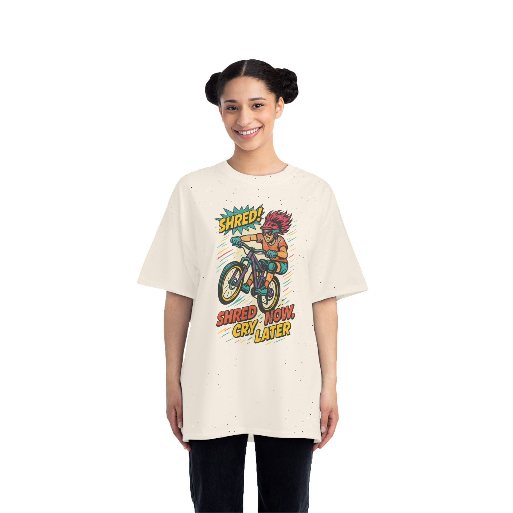 Fun Retro Biker Graphic Tee - 'Shred Now, Cry Later'