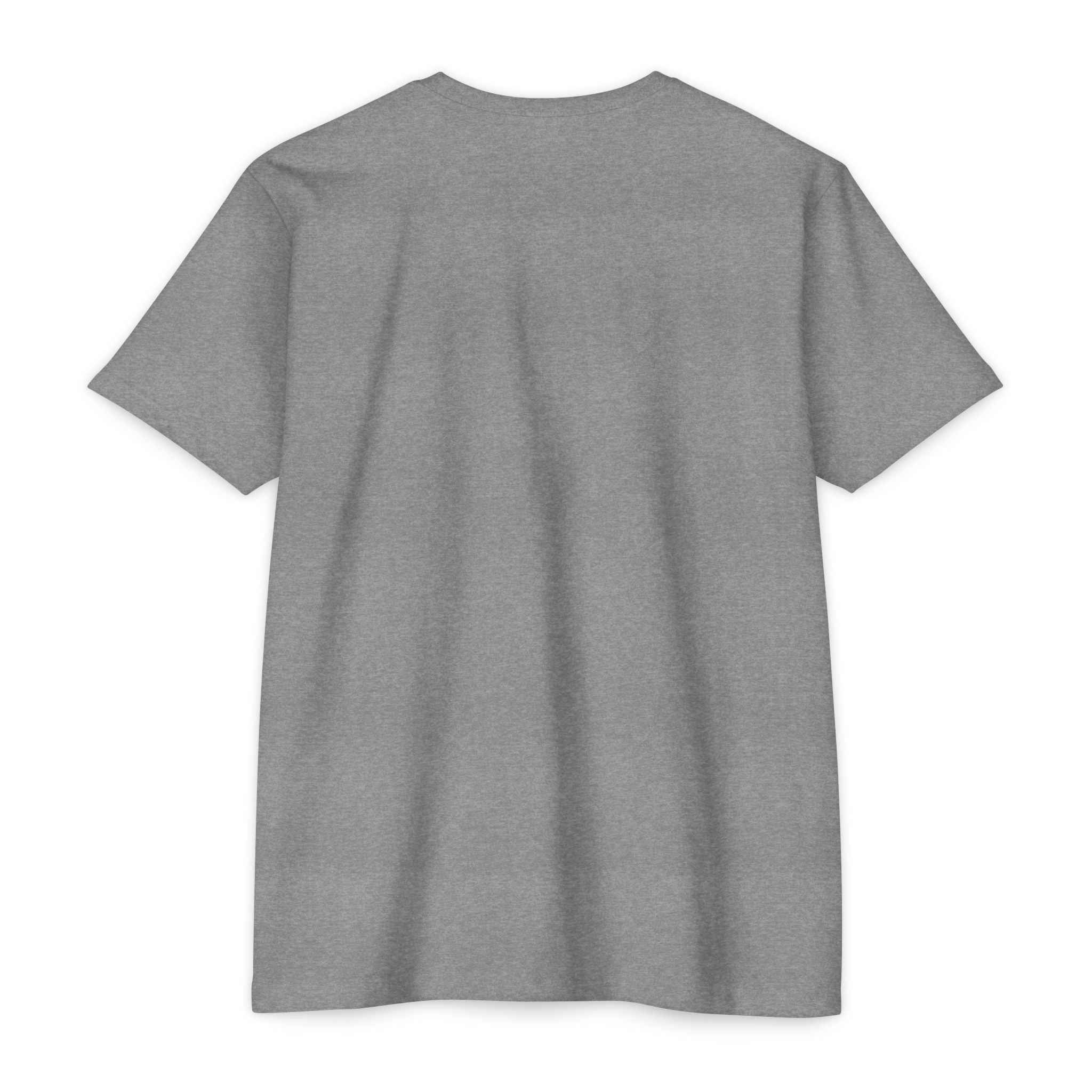 Back view of heather gray men's mountain biking t-shirt with plain design, ideal for activewear and casual trail riding fashion.