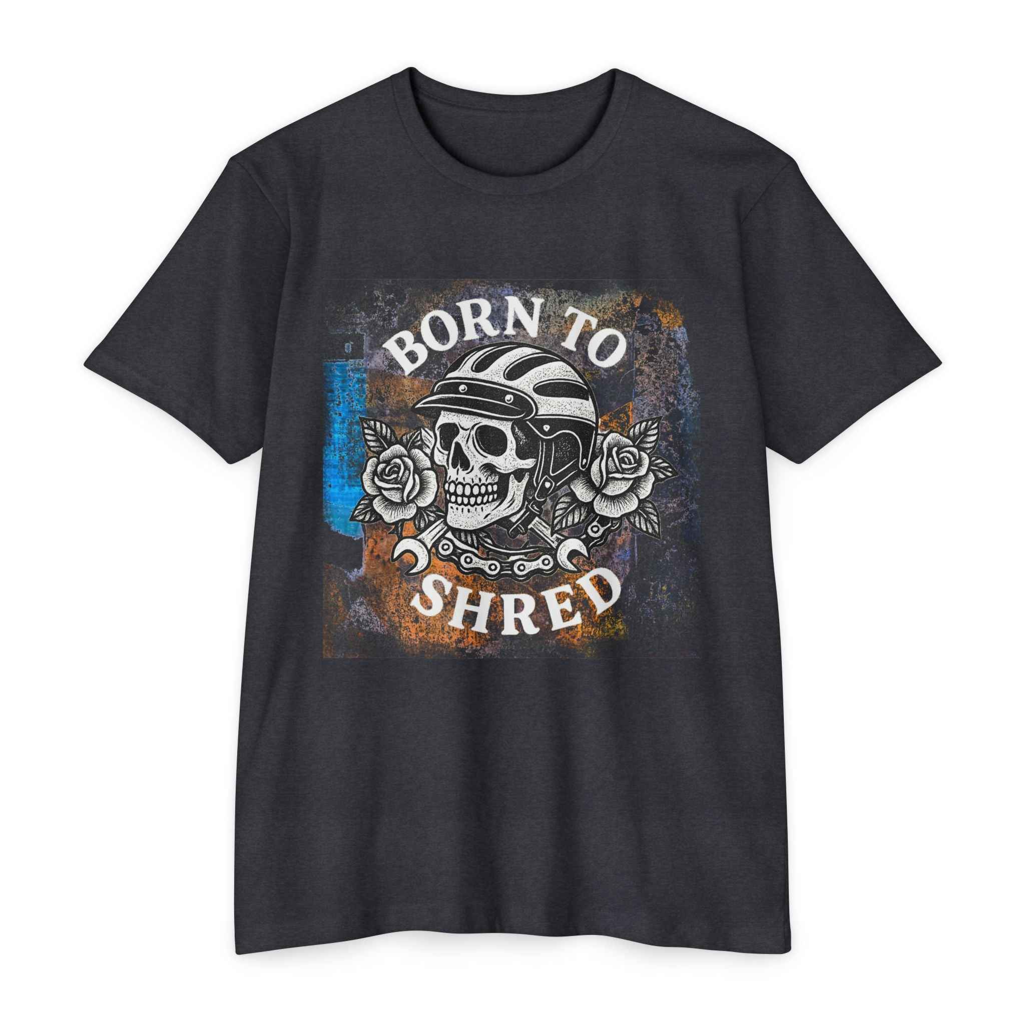 Dark heather Skull Women's Tee showcasing a grunge skull graphic, relaxed fit cotton shirt for streetwear and music fans.