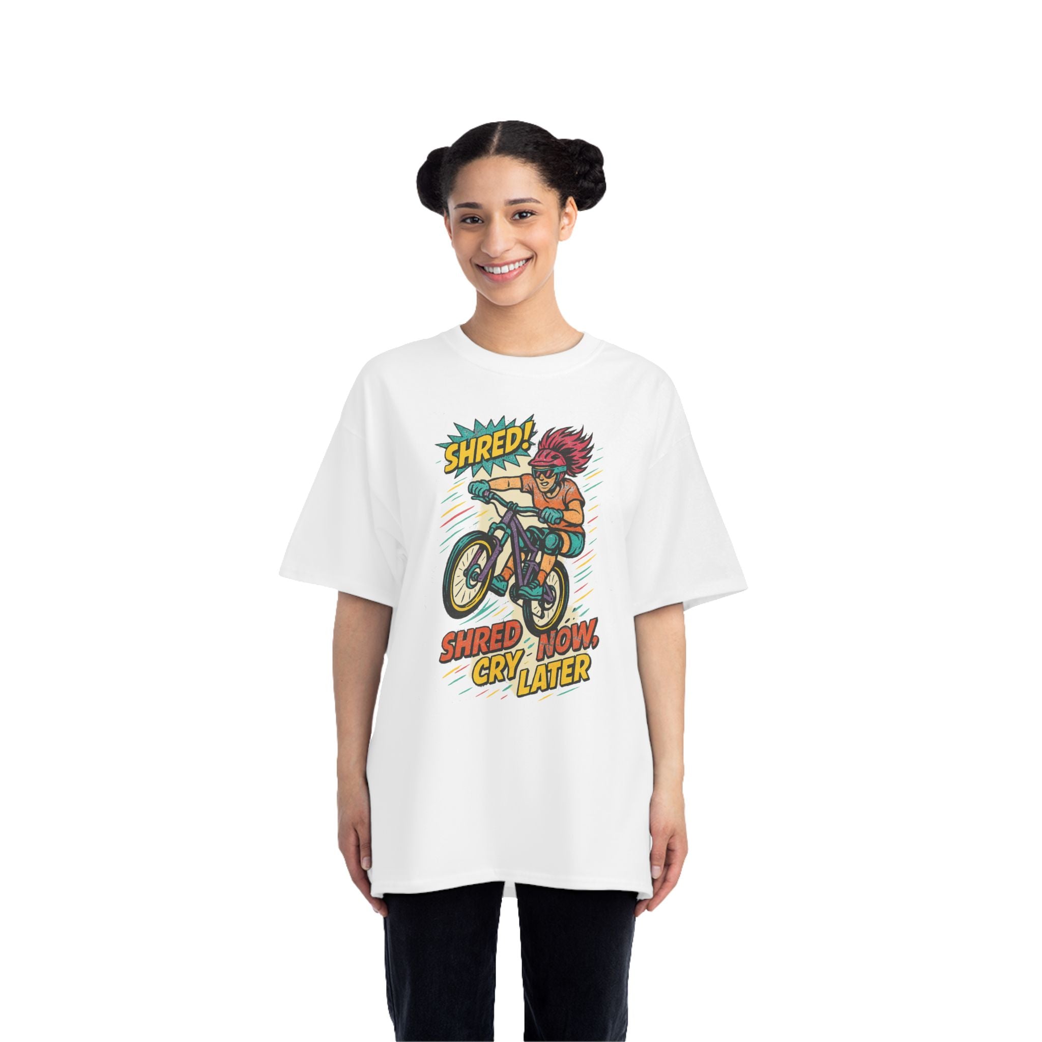 Fun Retro Biker Graphic Tee - 'Shred Now, Cry Later'