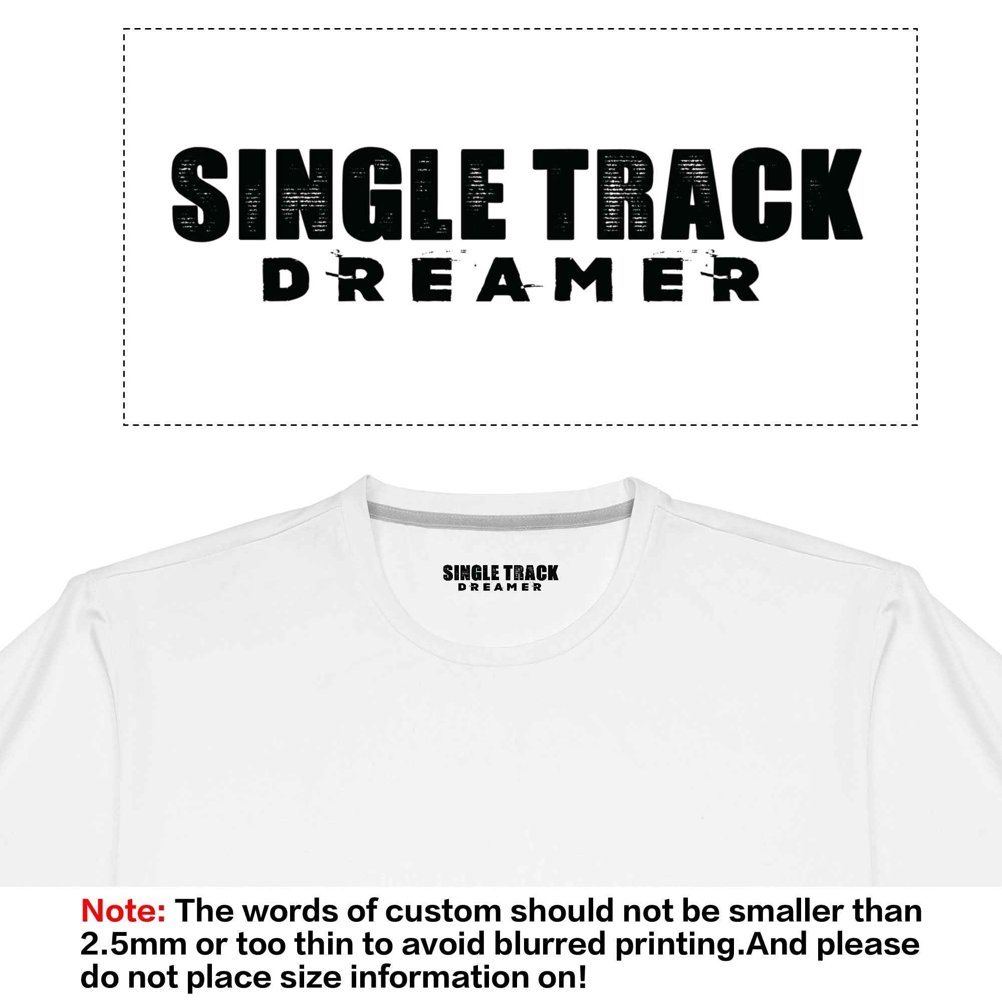 Custom label design for Skull Hawaiian Mountain Bike Shirt with 'Single Track Dreamer' branding and printing size guidelines.