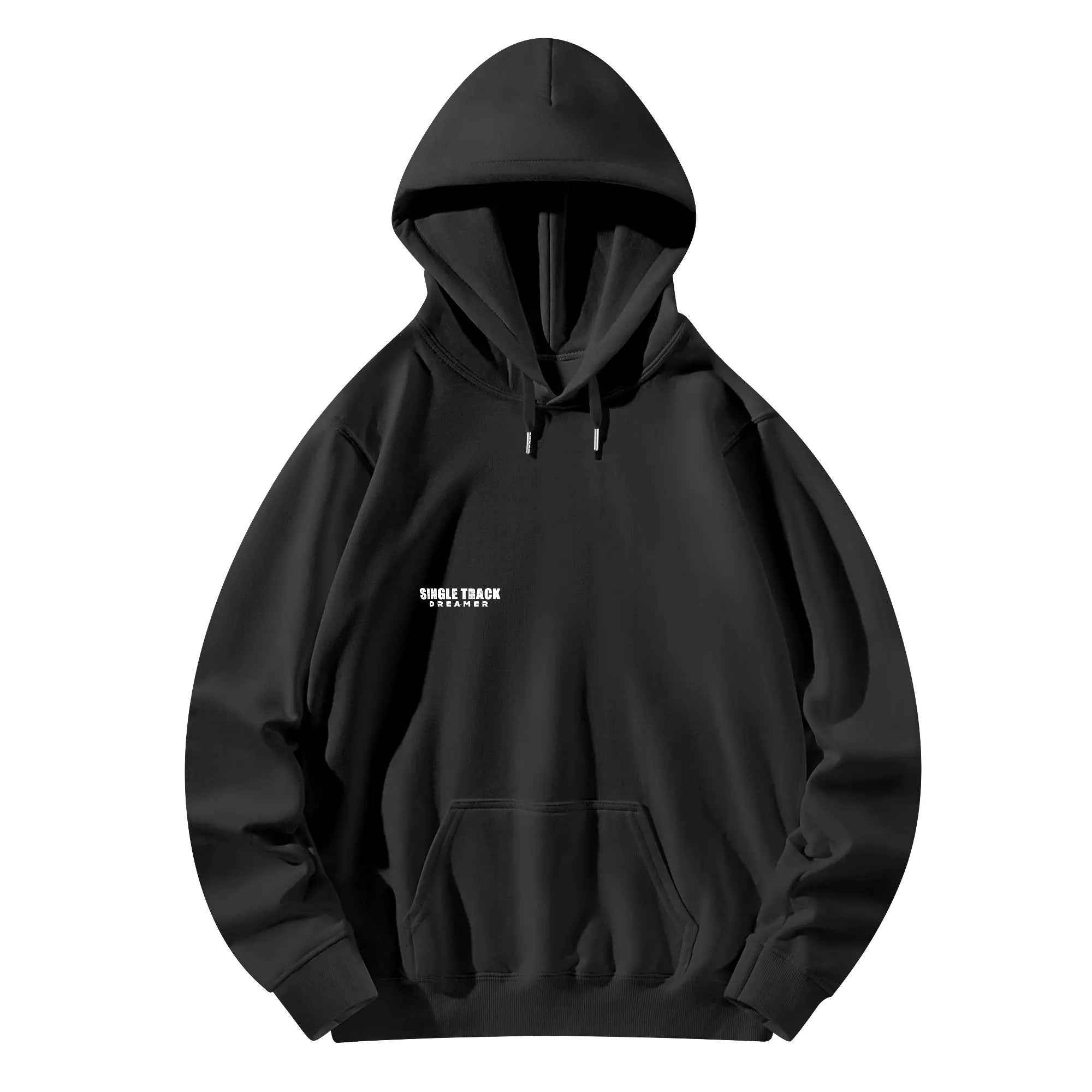 Tattoo Girl Hoodie Men - Style & Comfort | 4 Designs in black with front logo 'Single Track Dreaming' and kangaroo pocket.