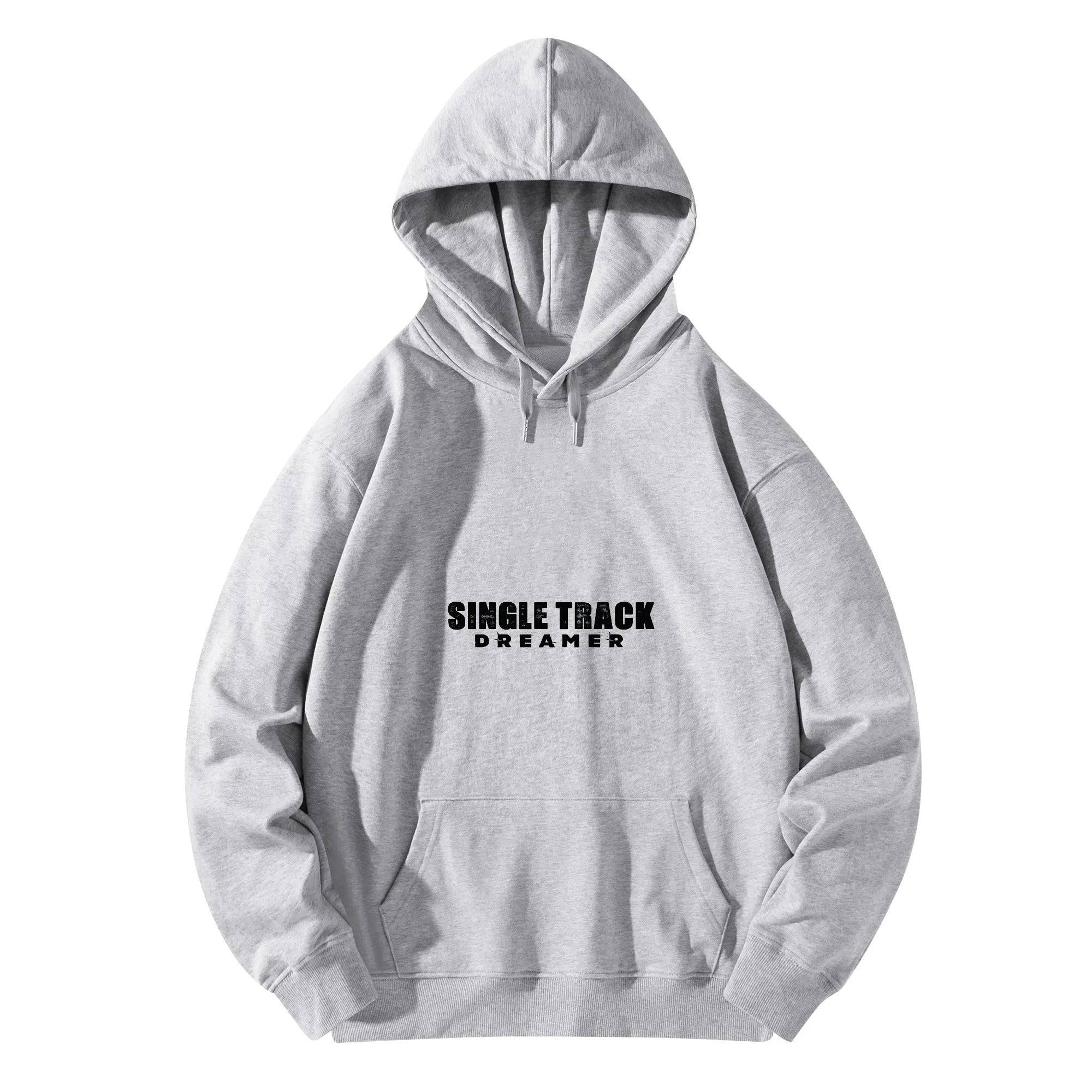 a hooded sweatshirt with the words single track on it