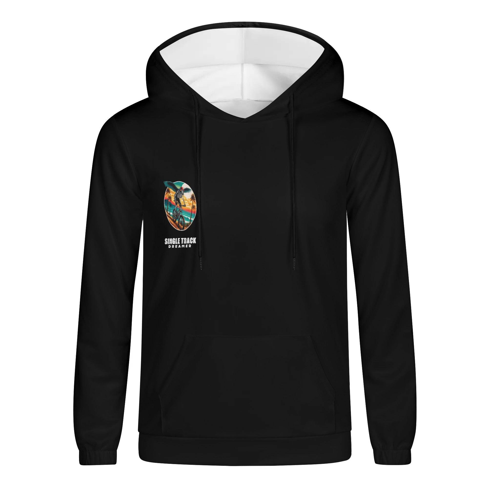 a black hoodie with a white hoodie on it