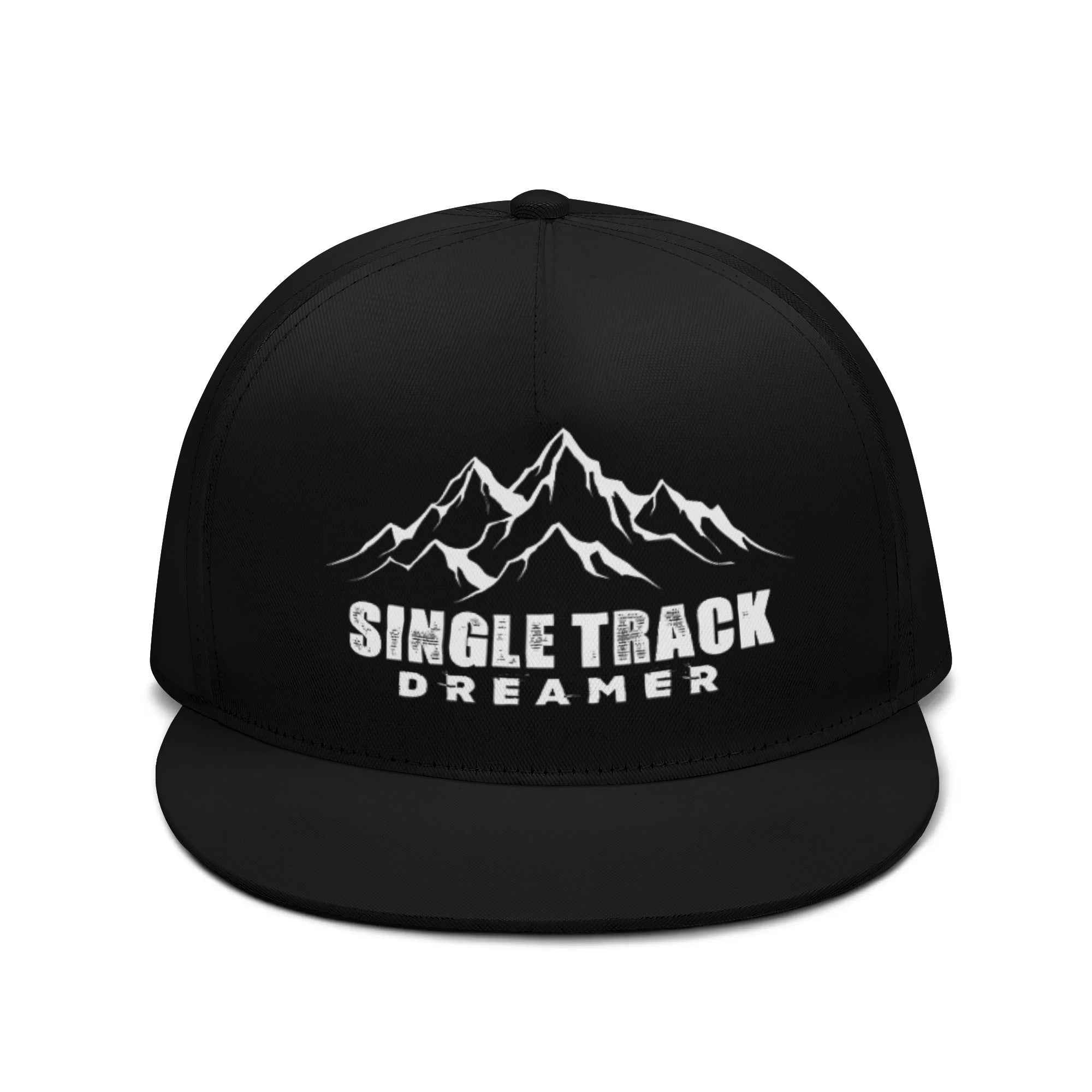 a black snap back hat with the words single track on it