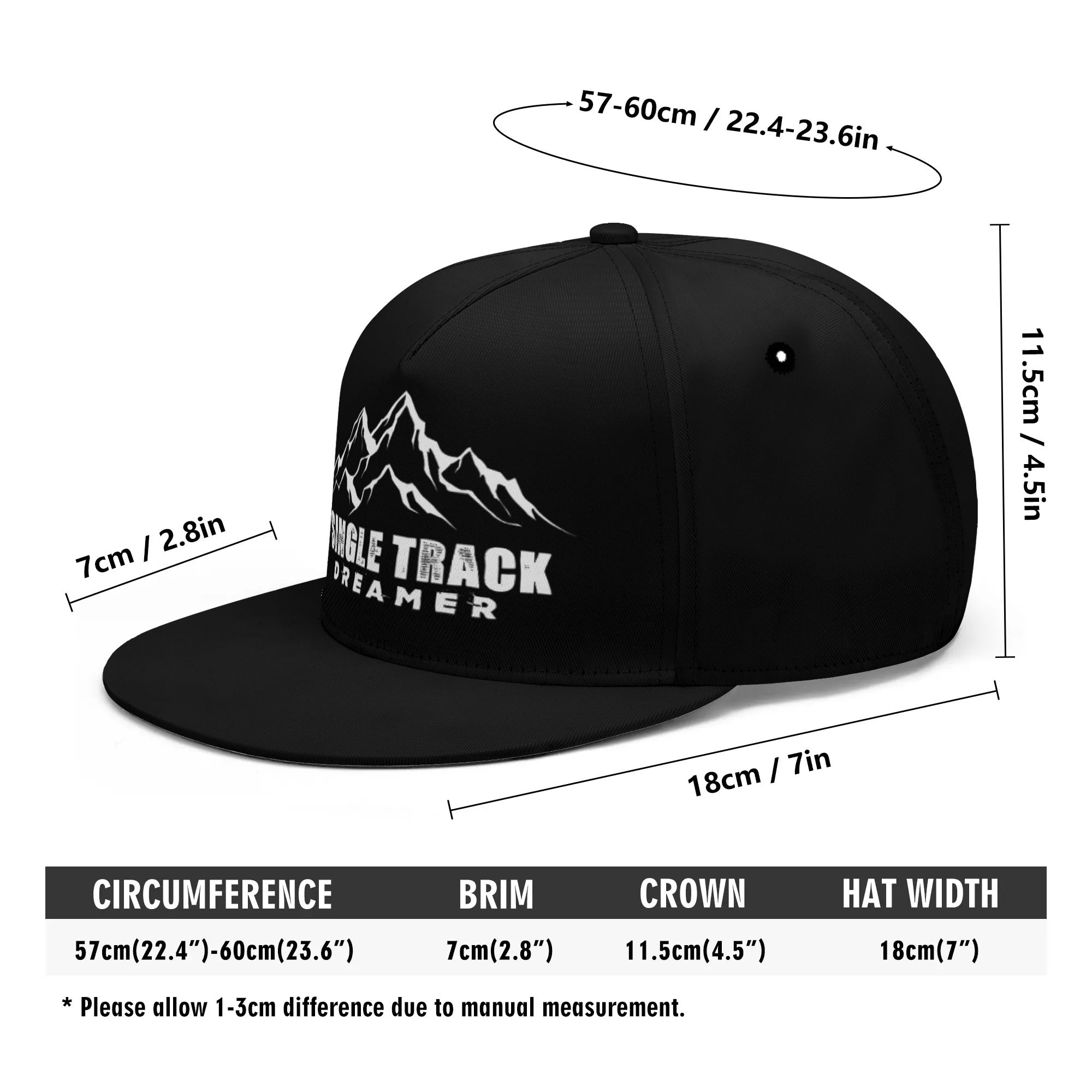 a black hat with the measurements for it