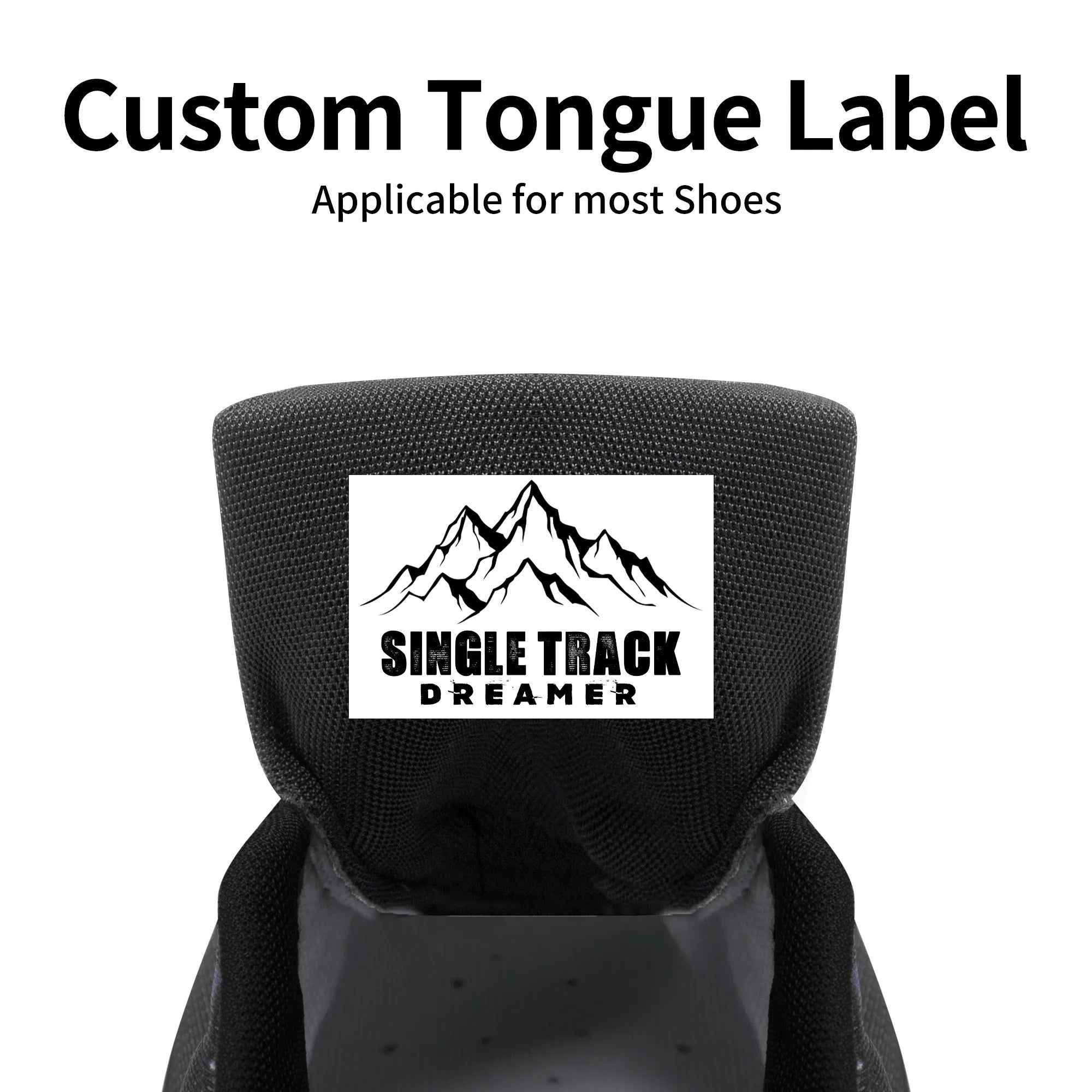 Custom tongue label option for Womens Skull Mandala Canvas Shoes featuring 'Single Track Dreamer' logo, adding a personalized touch to footwear.