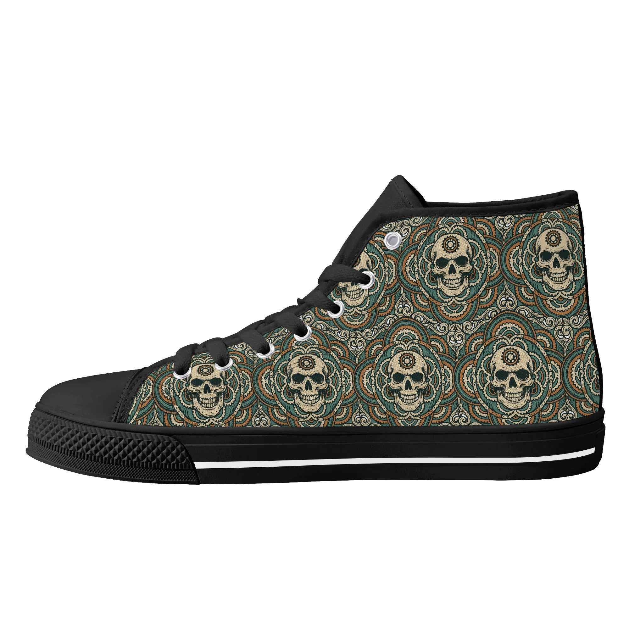 Right side of Womens Skull Mandala Canvas Shoes with detailed skull mandala print and reinforced PU toe cap for added durability and comfort.