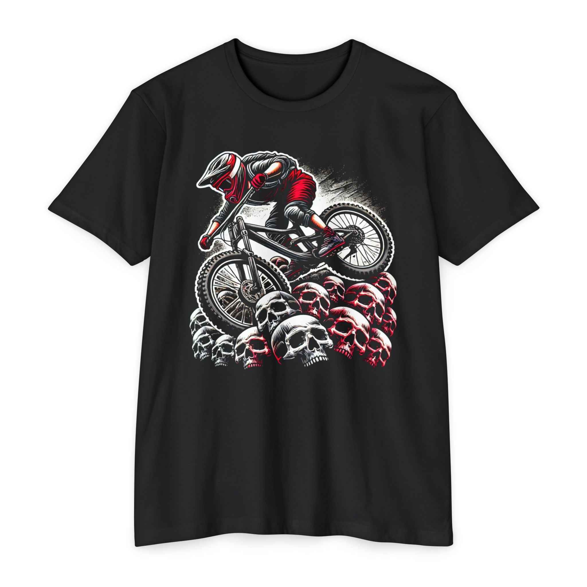 Mountain Bike T-Shirt - Single Track Dreamer in black featuring a dynamic skull descent graphic for extreme MTB style. Perfect for trail shredders.