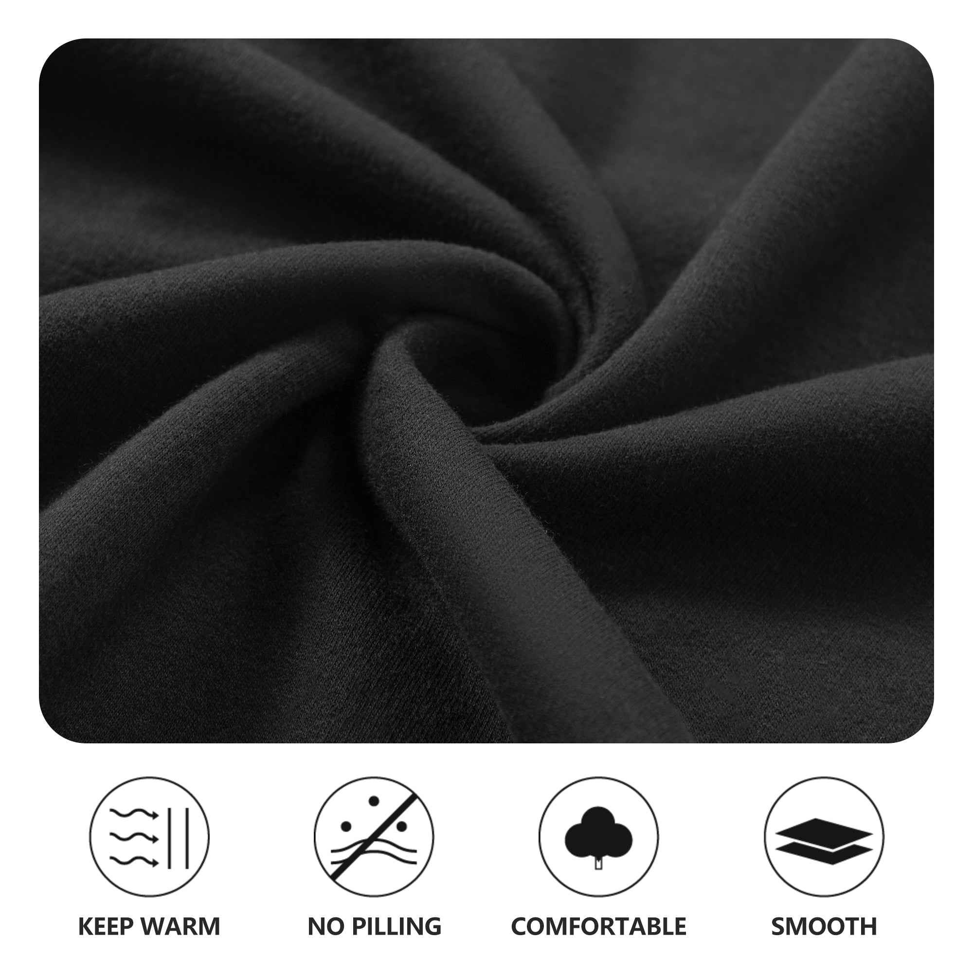 Soft black fabric texture of mens cotton hoodie stars pullover. Comfortable, warm, and resistant to pilling for long-term use.