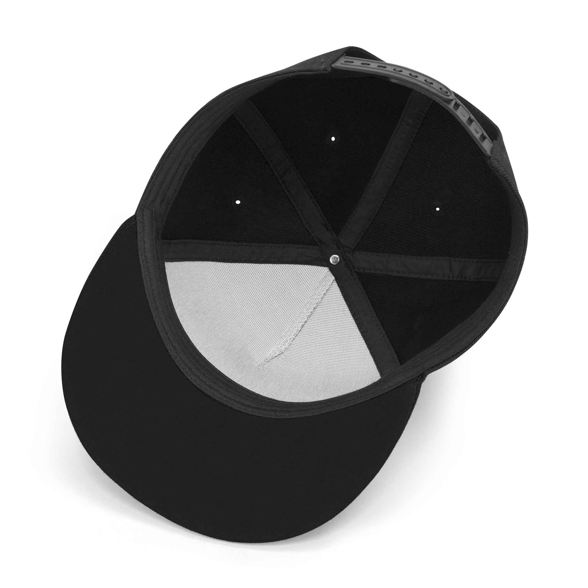 Interior view of MTB Skull Logo Snapback Cap showing structured panels and reinforced stitching, built for durability and rider comfort.