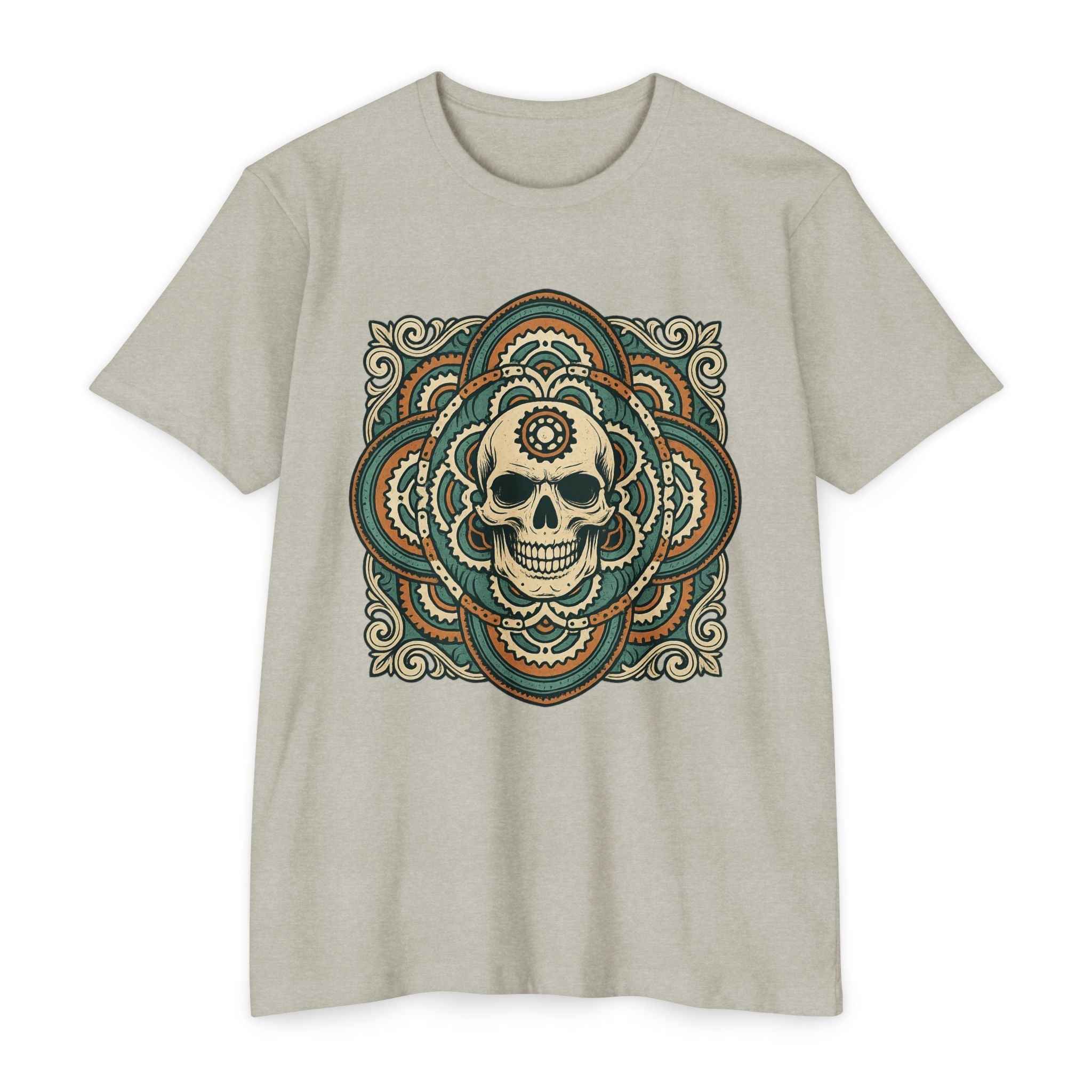 Mandala Skull Bike Style Shirt in light gray with intricate skull and mandala design, perfect for mountain bike culture and alternative fashion lovers.