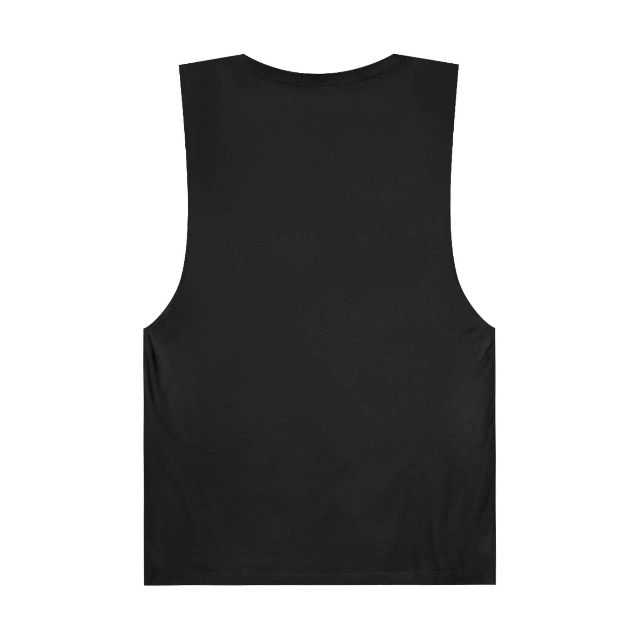 Back view of black Men's Mountain Bike Tank Top with a plain design, offering a breathable fit for summer fashion and biker apparel.