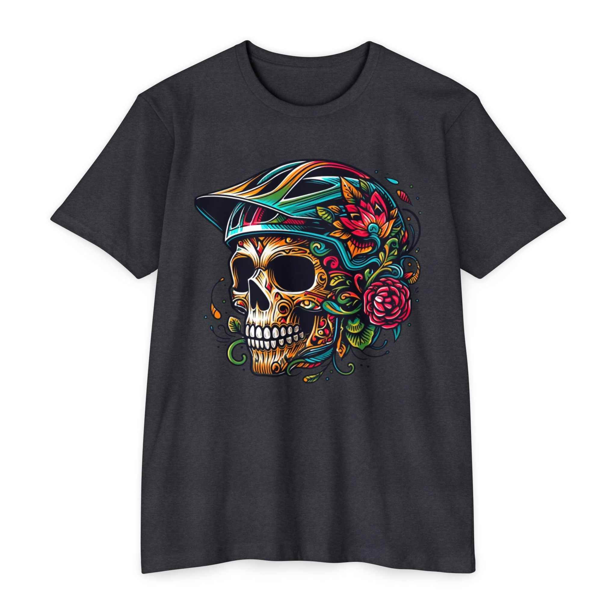 Charcoal Skull Rose T-Shirt - Comfort Colors with vivid skull and rose print, oversized unisex fit in 100% cotton.