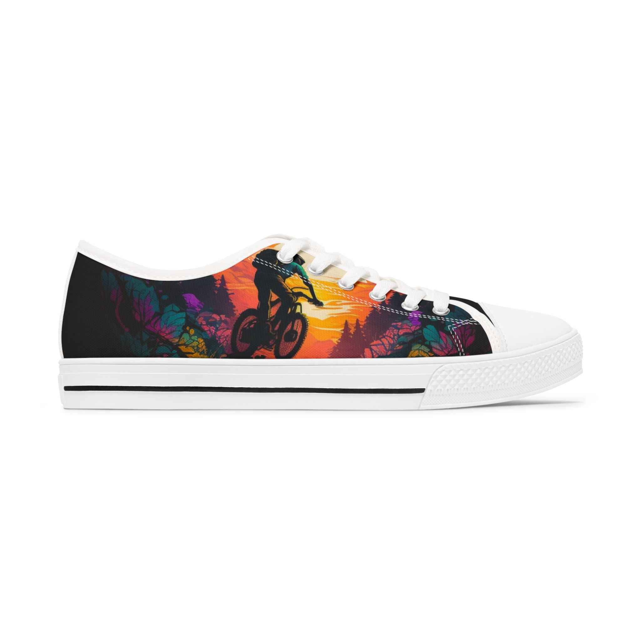 Right side of Women’s MTB Sunset Sneakers with colorful trail art, combining comfort and adventure-ready design for women.