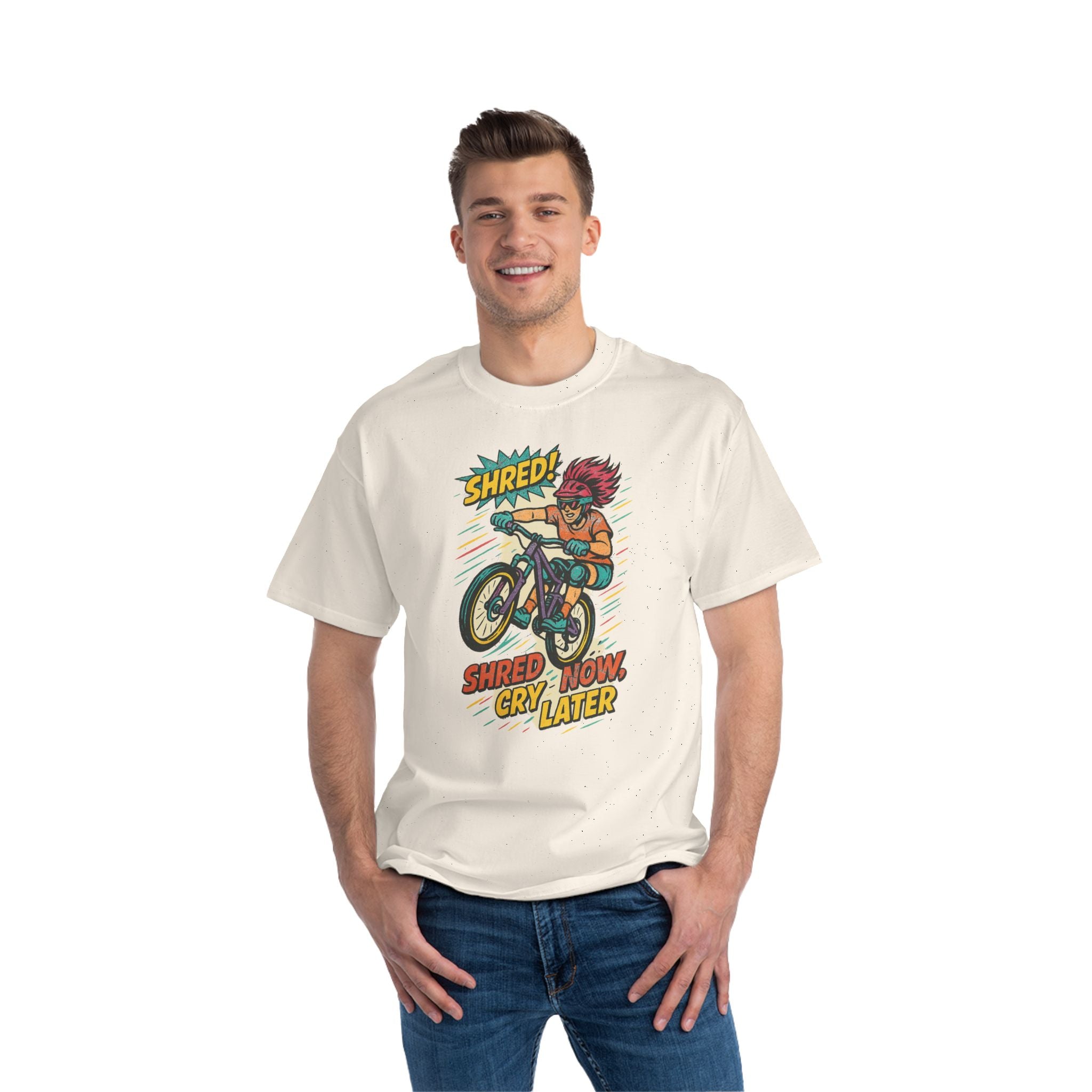 Fun Retro Biker Graphic Tee - 'Shred Now, Cry Later'