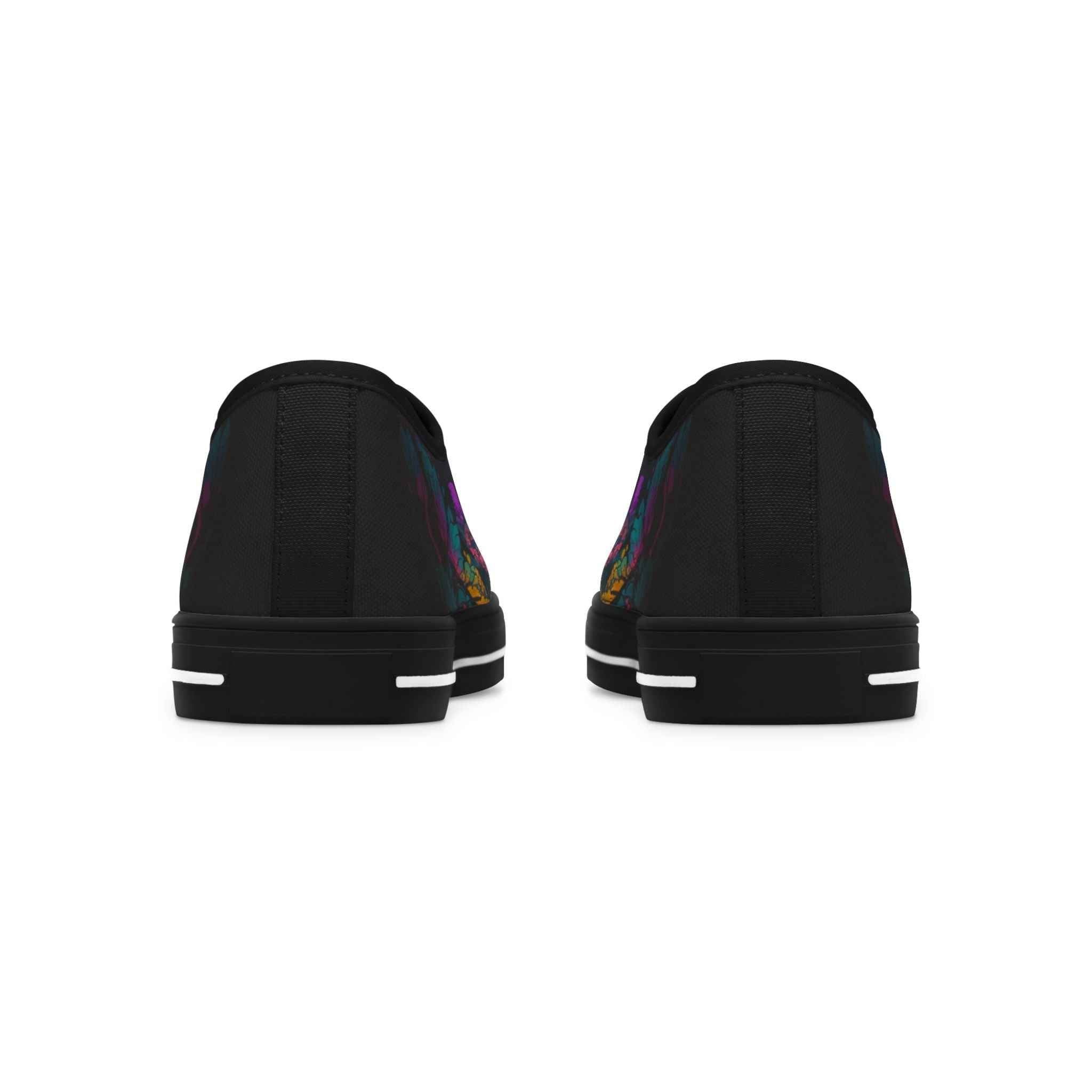 Back view of black-soled Women’s MTB Sunset Sneakers, highlighting sleek heel design and colorful side graphics for trail-ready women.