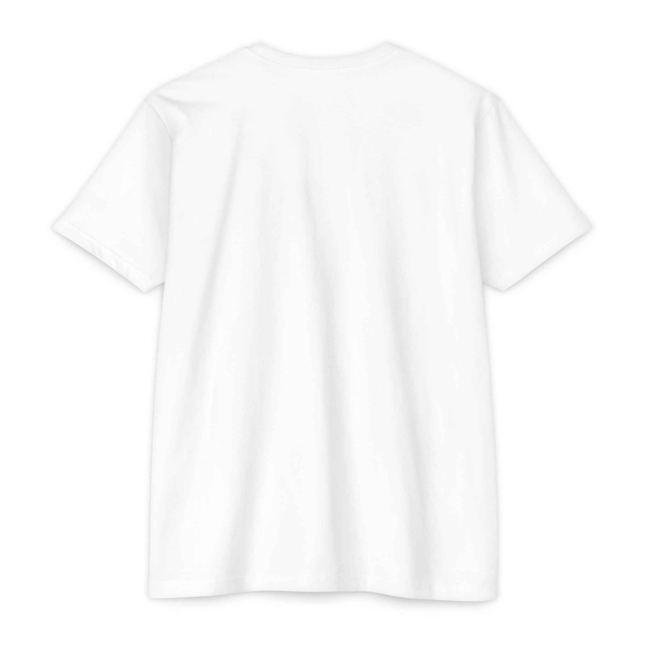 Back view of white Customizable Men's T-shirt crafted from durable cotton. Ideal for casual, everyday outfits.
