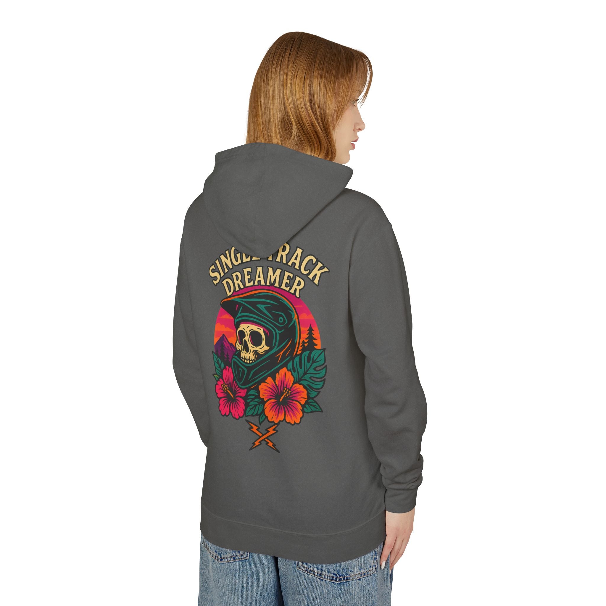 Skull-Sunset Lightweight Hoodie – Single Track Dreamer