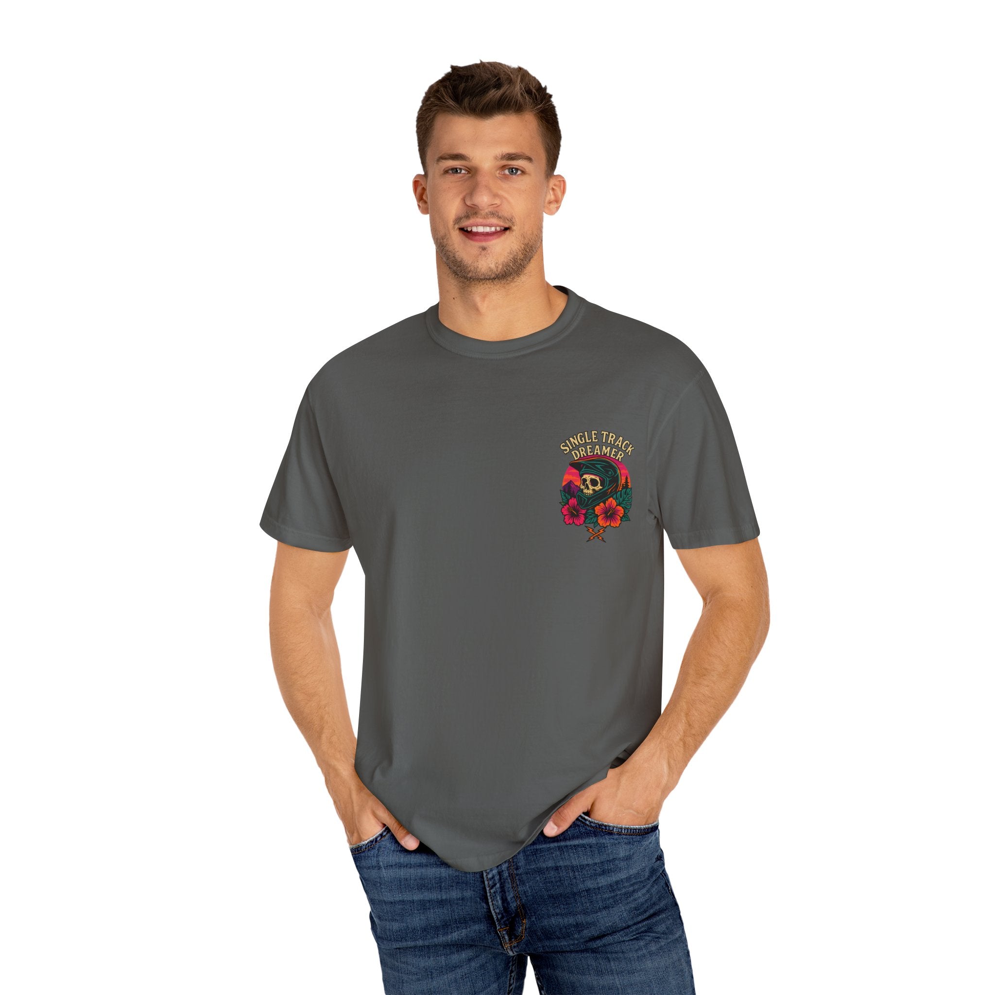 Skull-Sunset MTB Tee – Men's Garment-Dyed | Single Track Dreamer