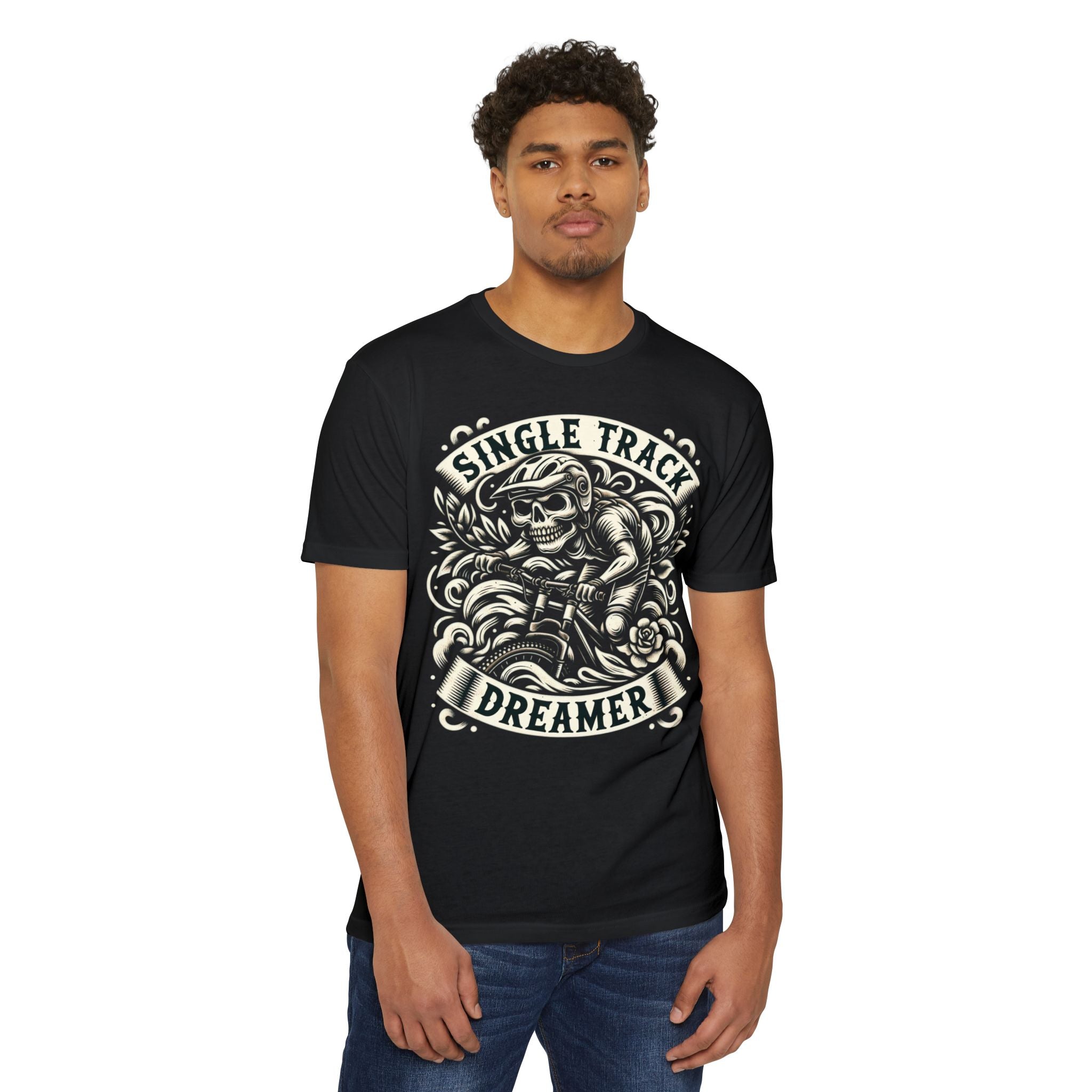 Skeletor – Single Track Dreamer Skeleton Rider Unisex CVC Jersey T-Shirt