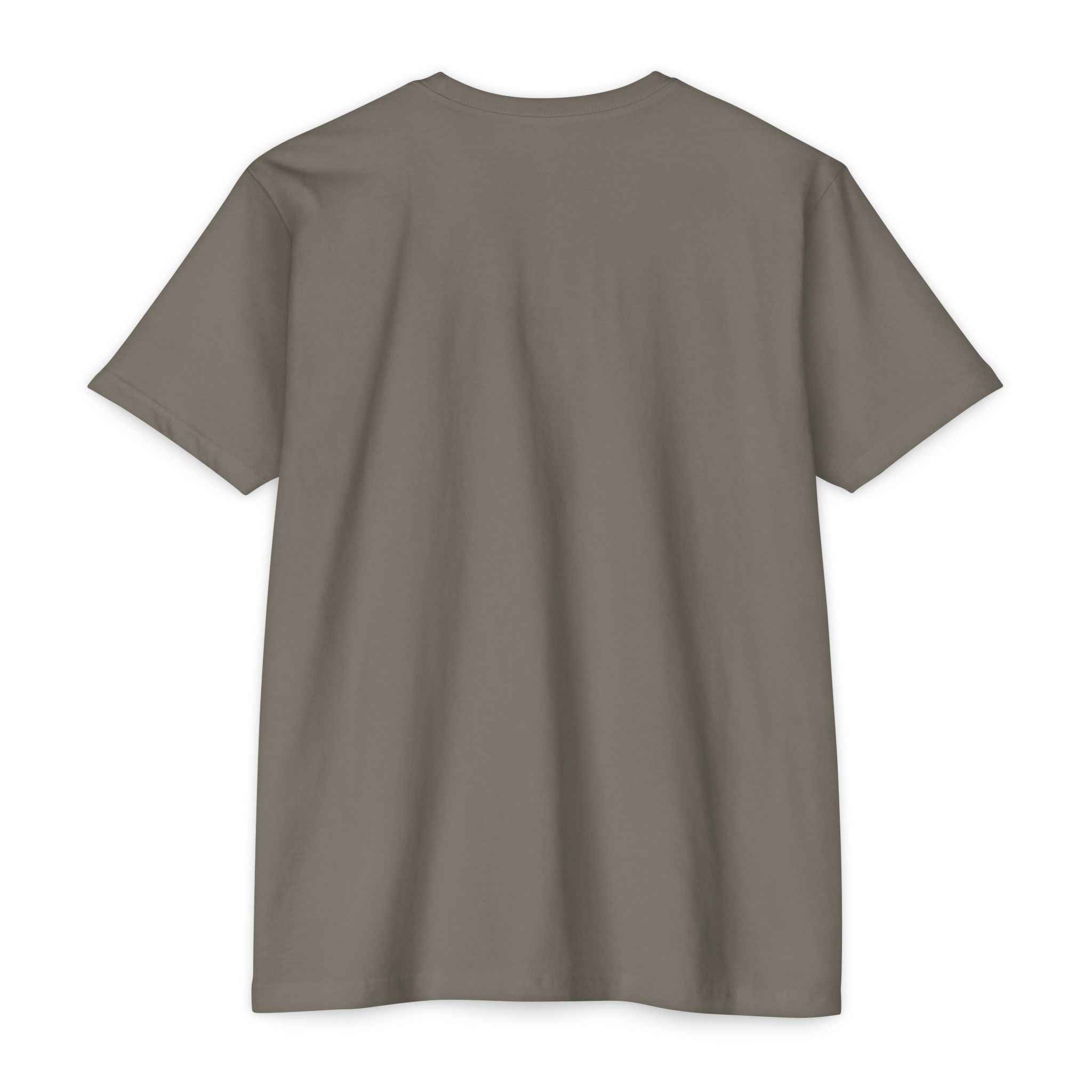 Back view of charcoal Mountain Bike T-Shirt for riders. Plain cotton crew neck tee in slim fit, perfect for adventure-ready outfits.
