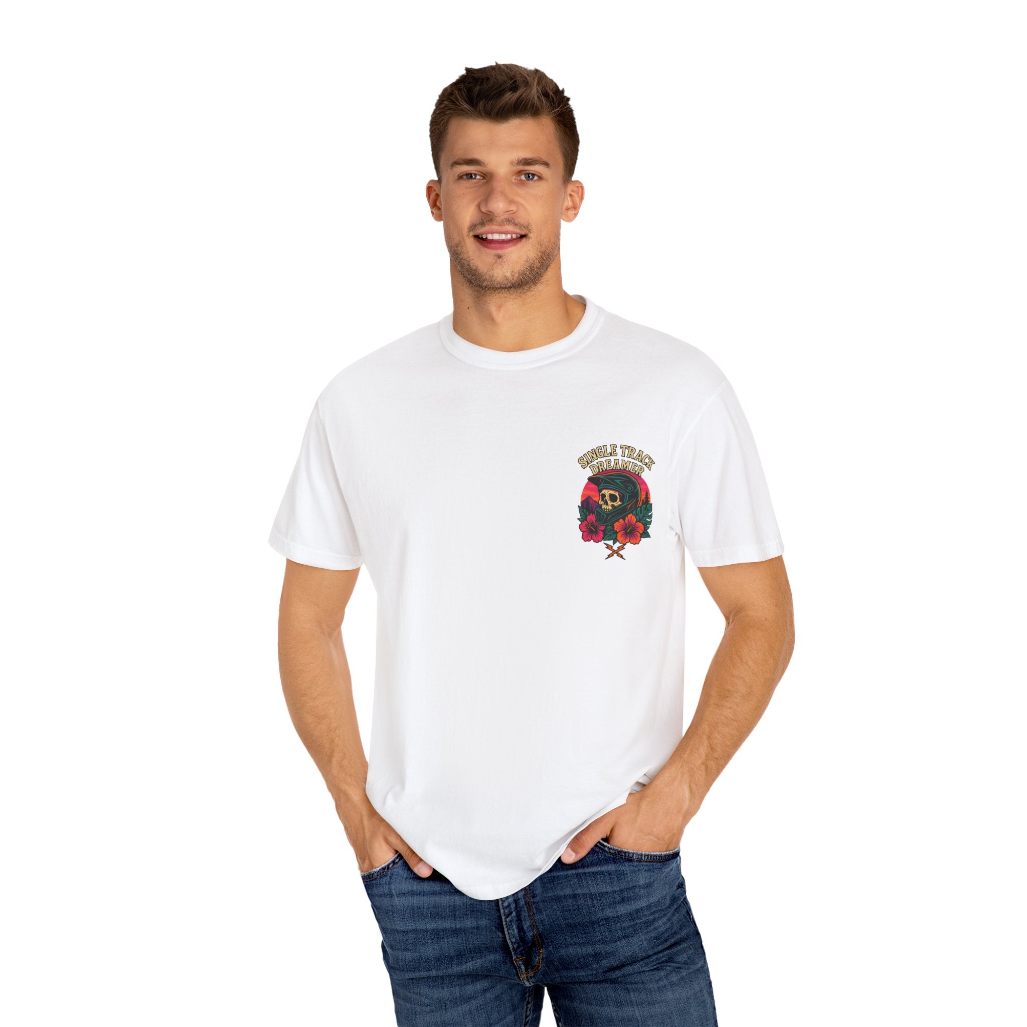 Skull-Sunset MTB Tee – Men's Garment-Dyed | Single Track Dreamer