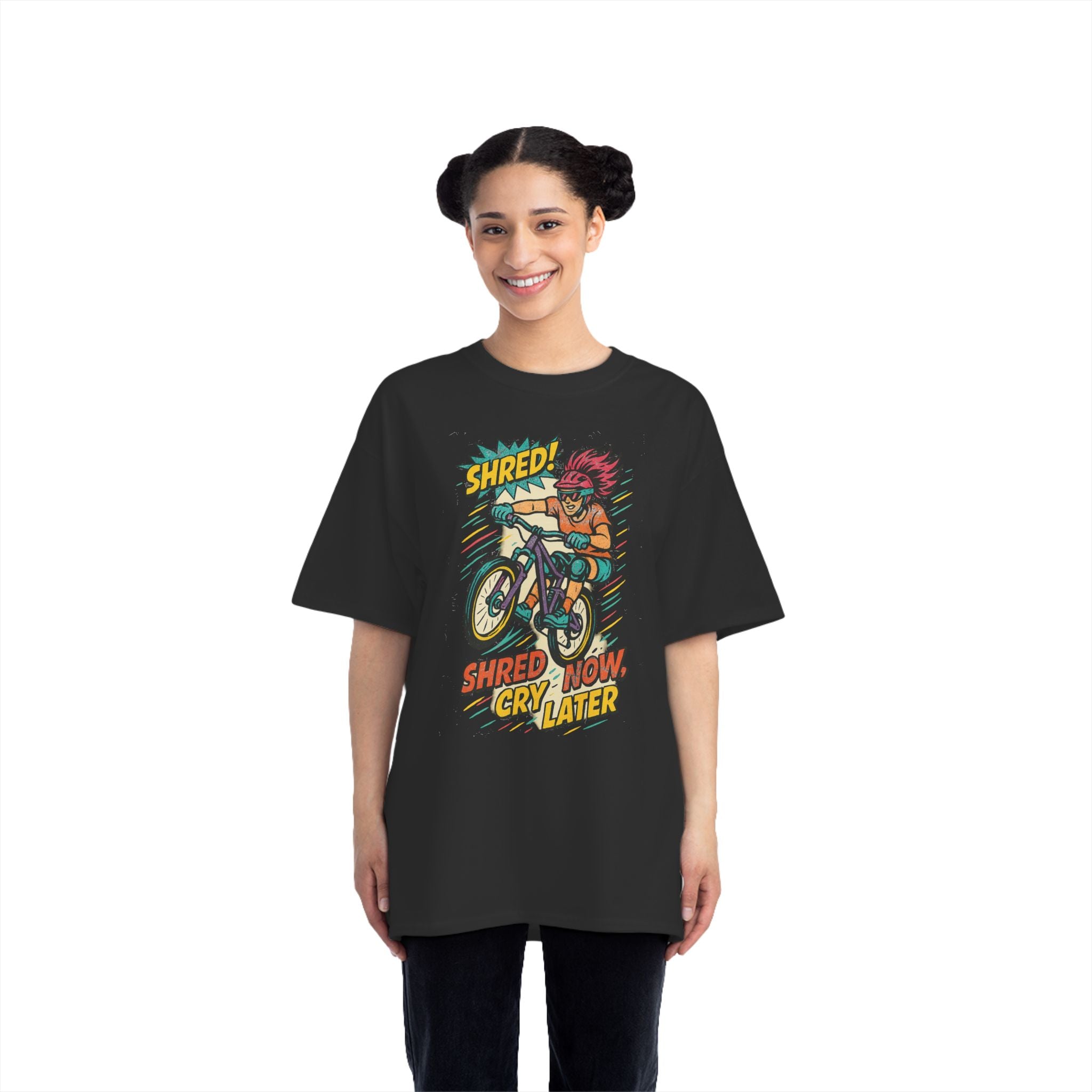 Fun Retro Biker Graphic Tee - 'Shred Now, Cry Later'
