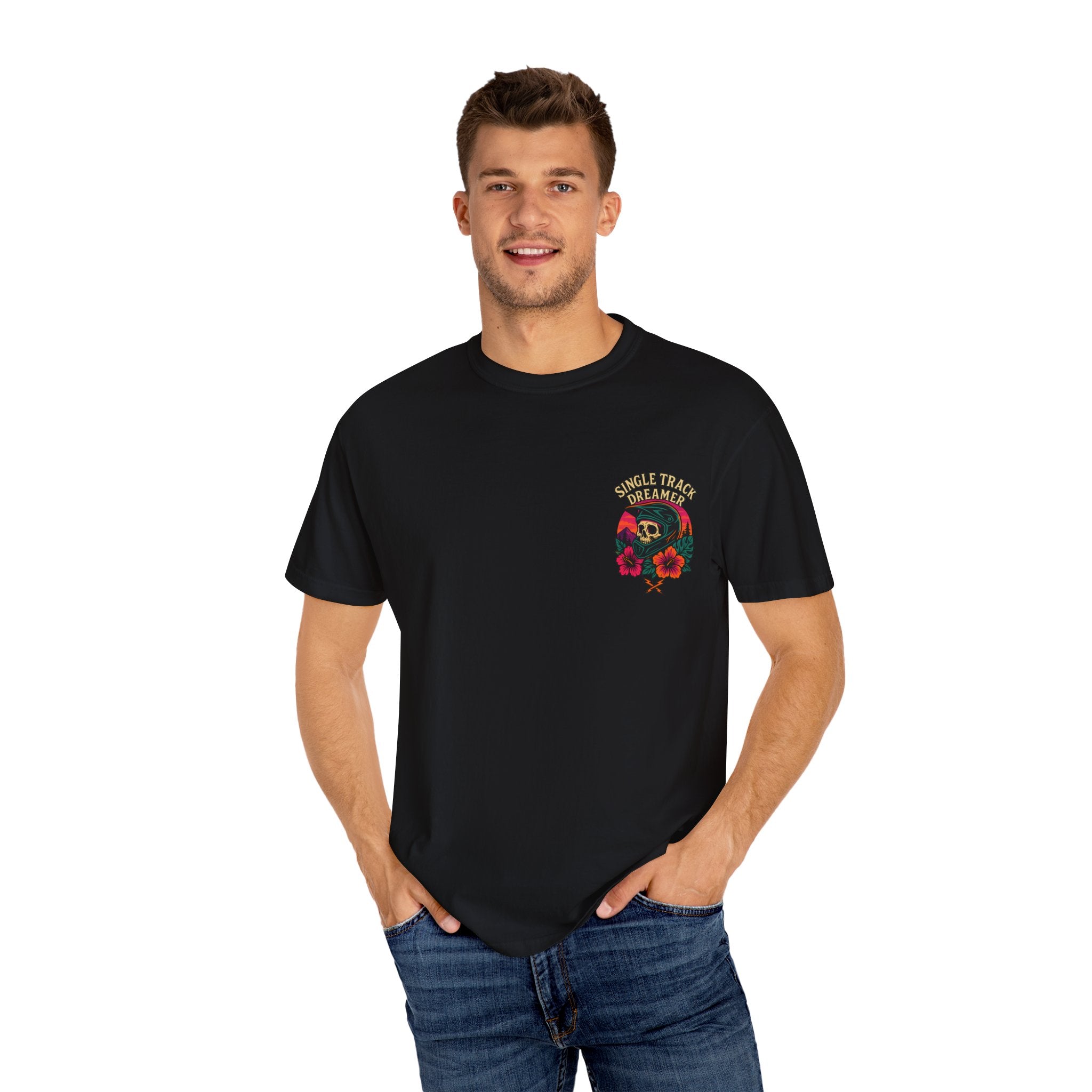 Skull-Sunset MTB Tee – Men's Garment-Dyed | Single Track Dreamer
