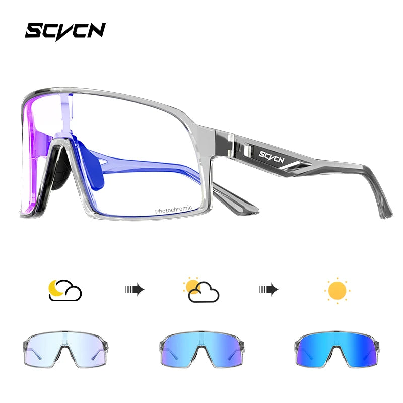 High Impact Resistance - UV400 Cycling Lenses with photochromic transition from clear to dark for all-weather visibility and sports use.