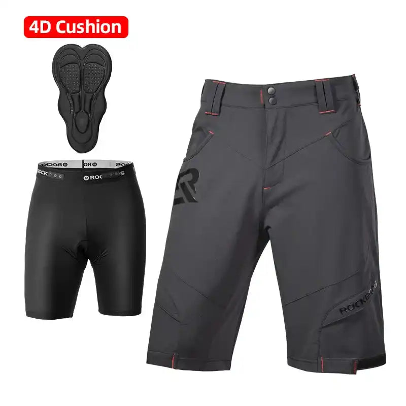 Black ROCKBROS Bike Shorts Men Cycling MTB Road with 4D cushion liner, designed for MTB and road cycling with summer-ready comfort.