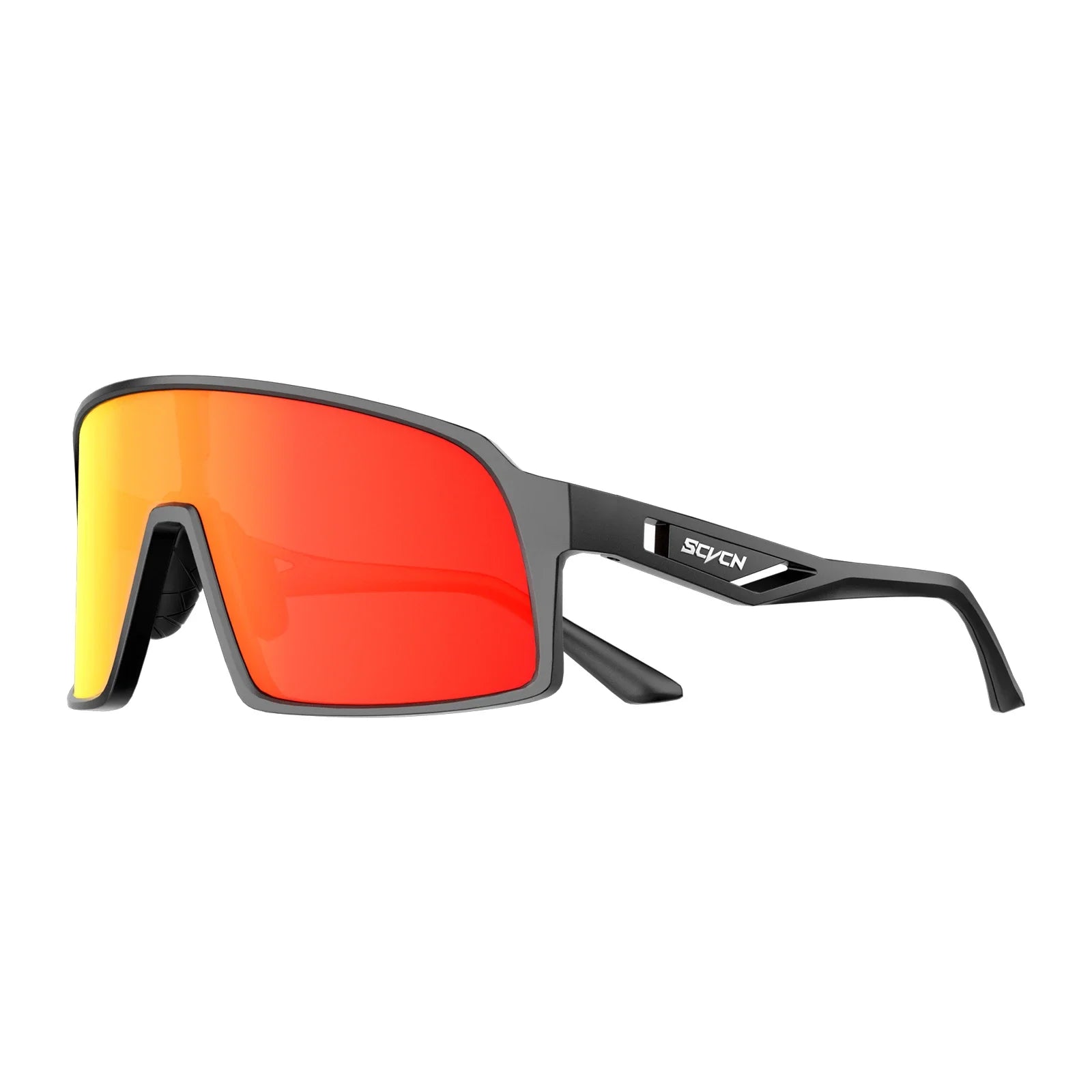 SCVCN UV400 Cycling Glasses in black with red mirrored single lens, ideal for outdoor sports and high-performance cycling protection.
