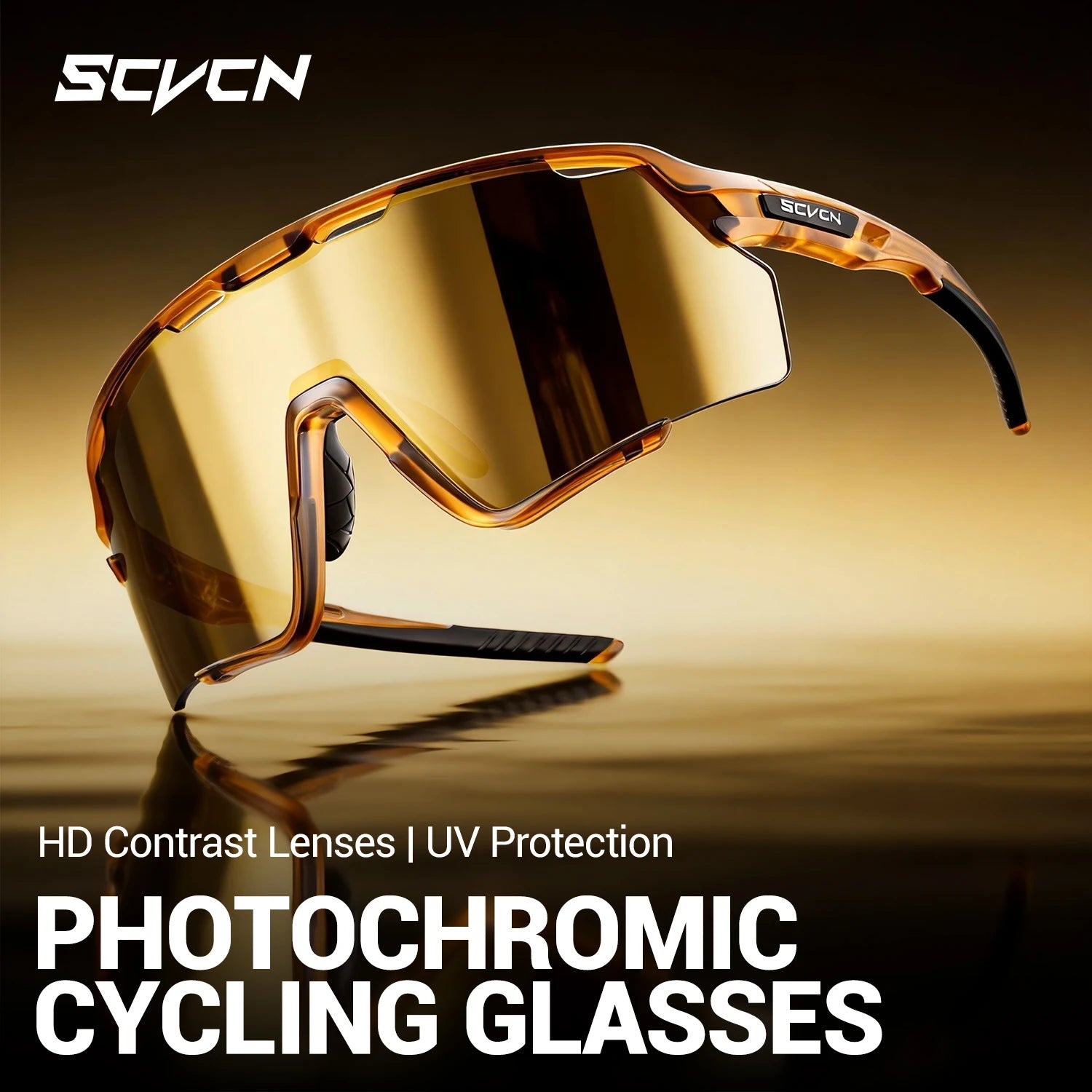 Cycling Glasses with UV400 protection and HD contrast lenses, featuring a TR90 frame and photochromic lens for multi-sport outdoor use.