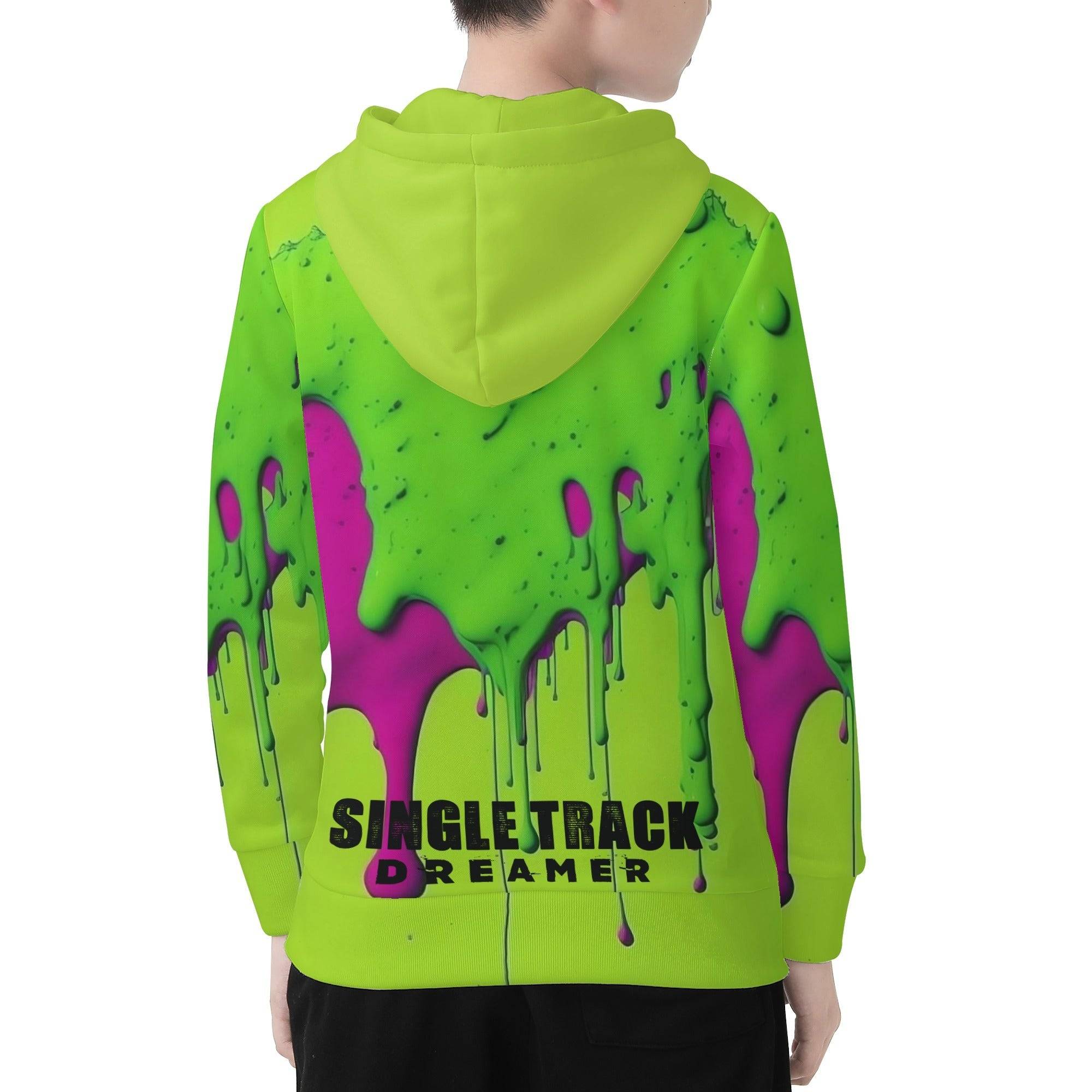 BOYS HOODIE | SKULL WITH MTB HELMET | GREEN | 3XS - L - Single Track Dreamer