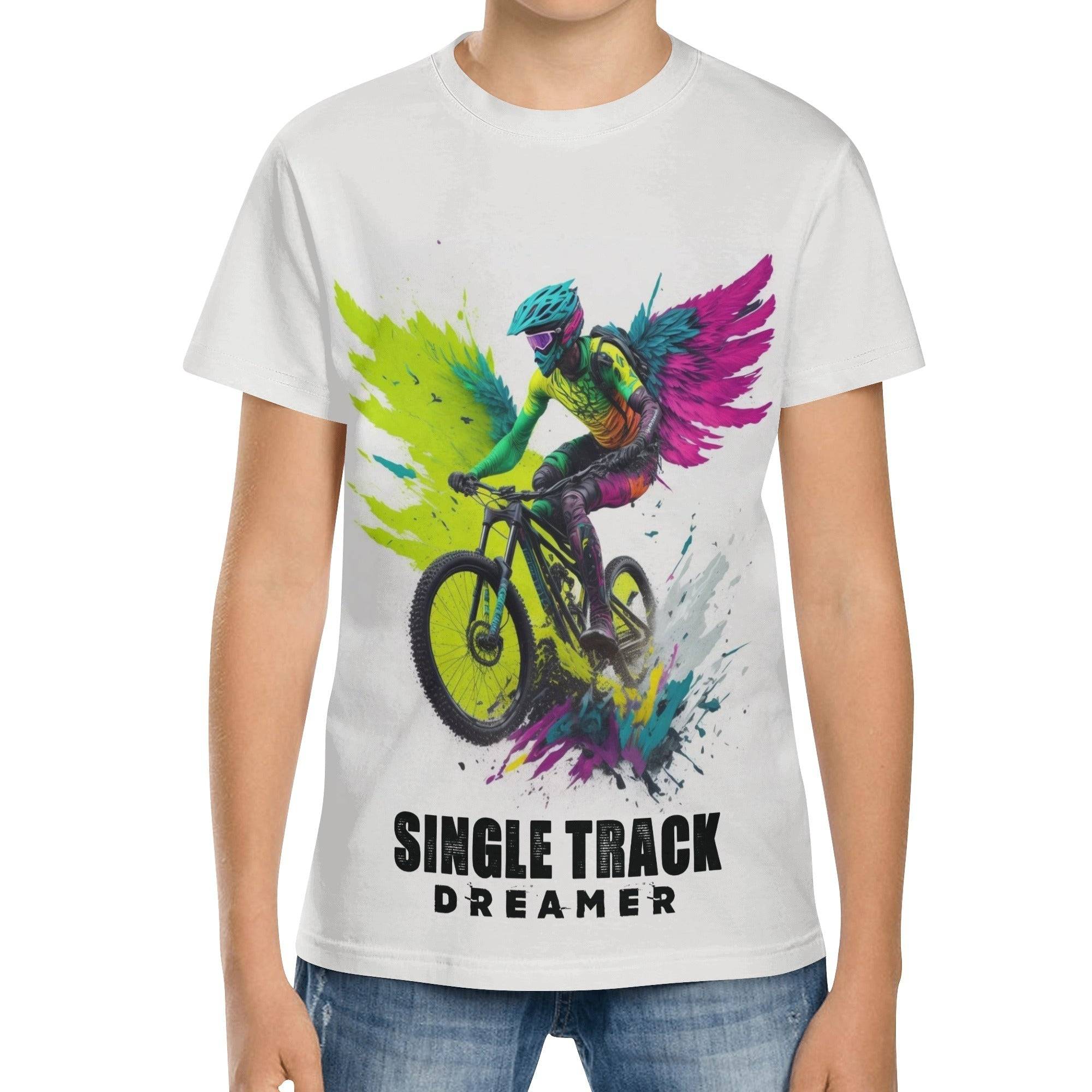 BOYS TSHIRT | MOUNTAIN BIKER WITH ANGEL WINGS | XS - XL - Single Track Dreamer