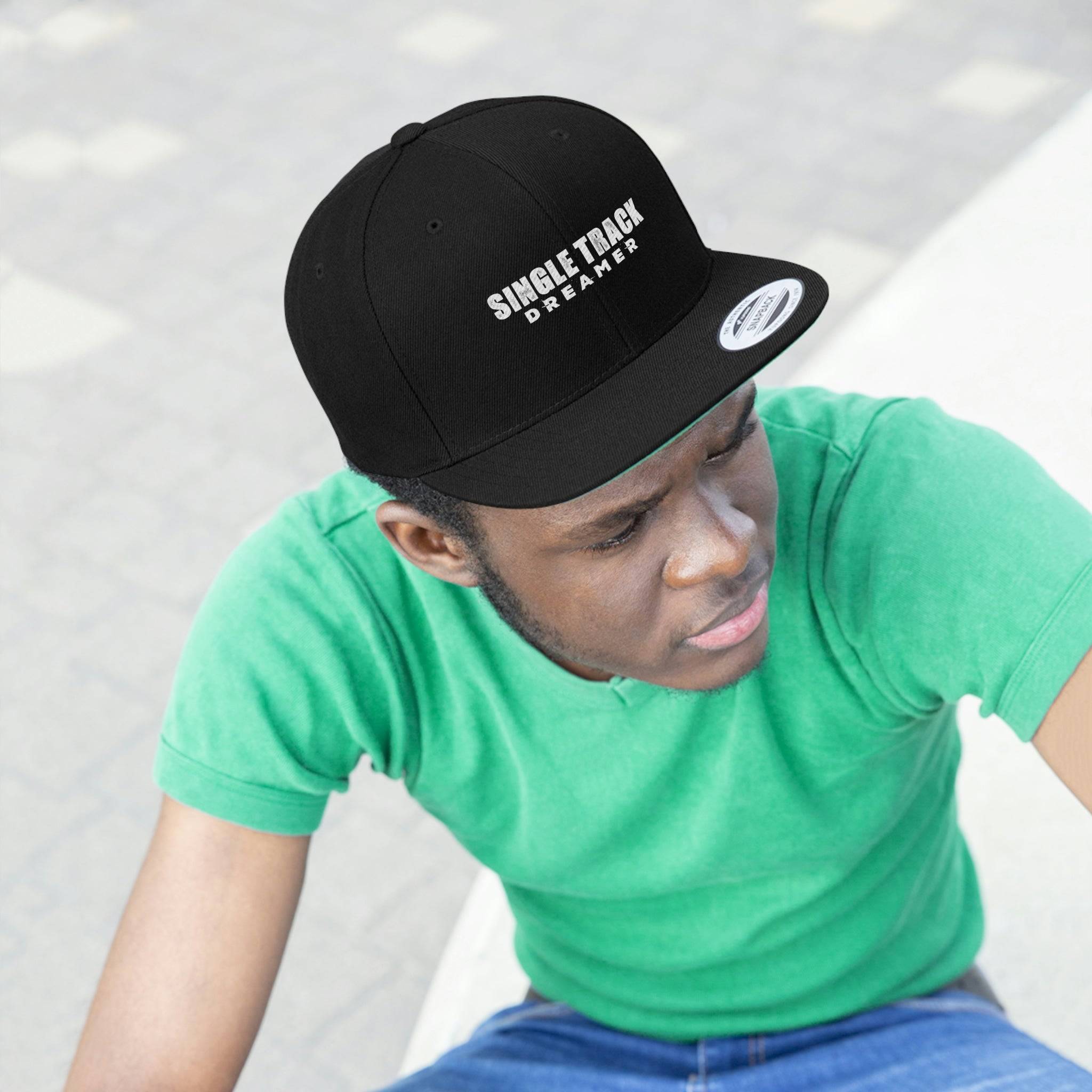 SNAPBACK CAP | SINGLE TRACK DREAMER, EMBROIDED | BLACK | ONE SIZE FITS ALL - Single Track Dreamer