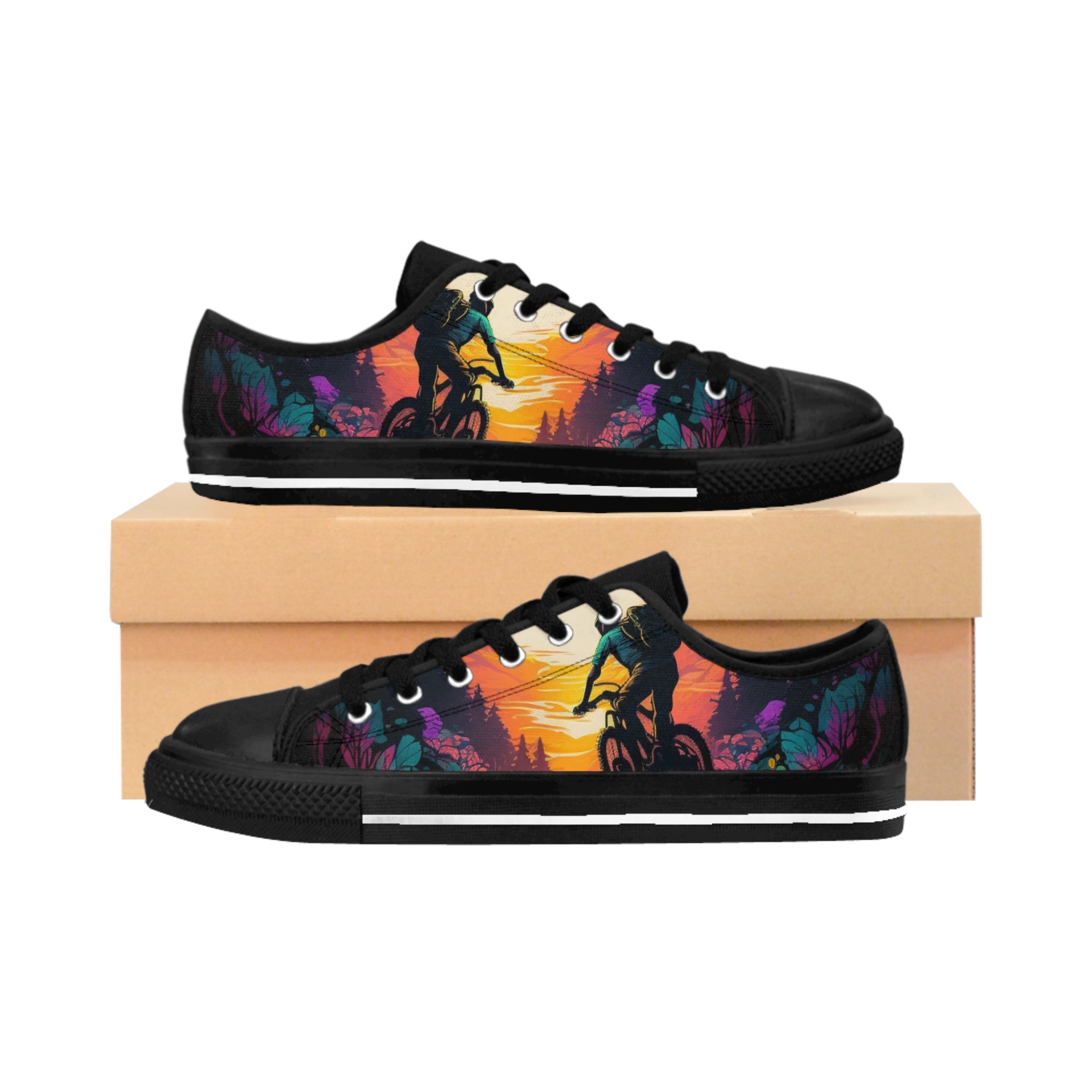 Men’s MTB Sunset Ride Low-Top Sneakers – Bold Canvas Art, Lightweight & Durable