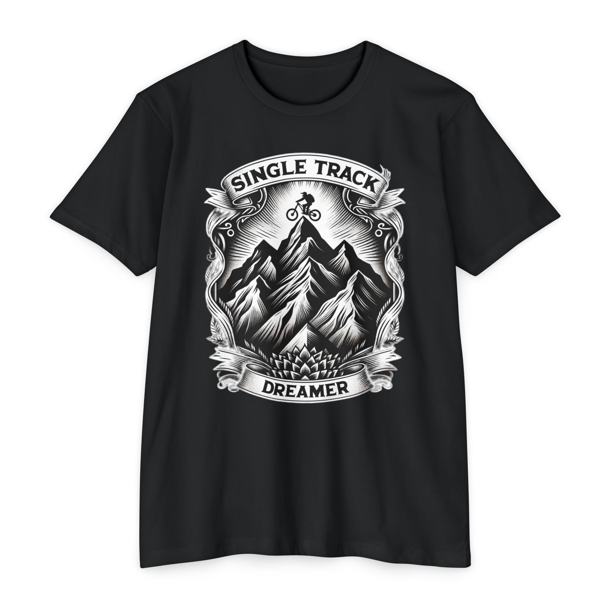 Summit Rider – Single Track Dreamer Mountain Peaks Unisex CVC Jersey T-Shirt
