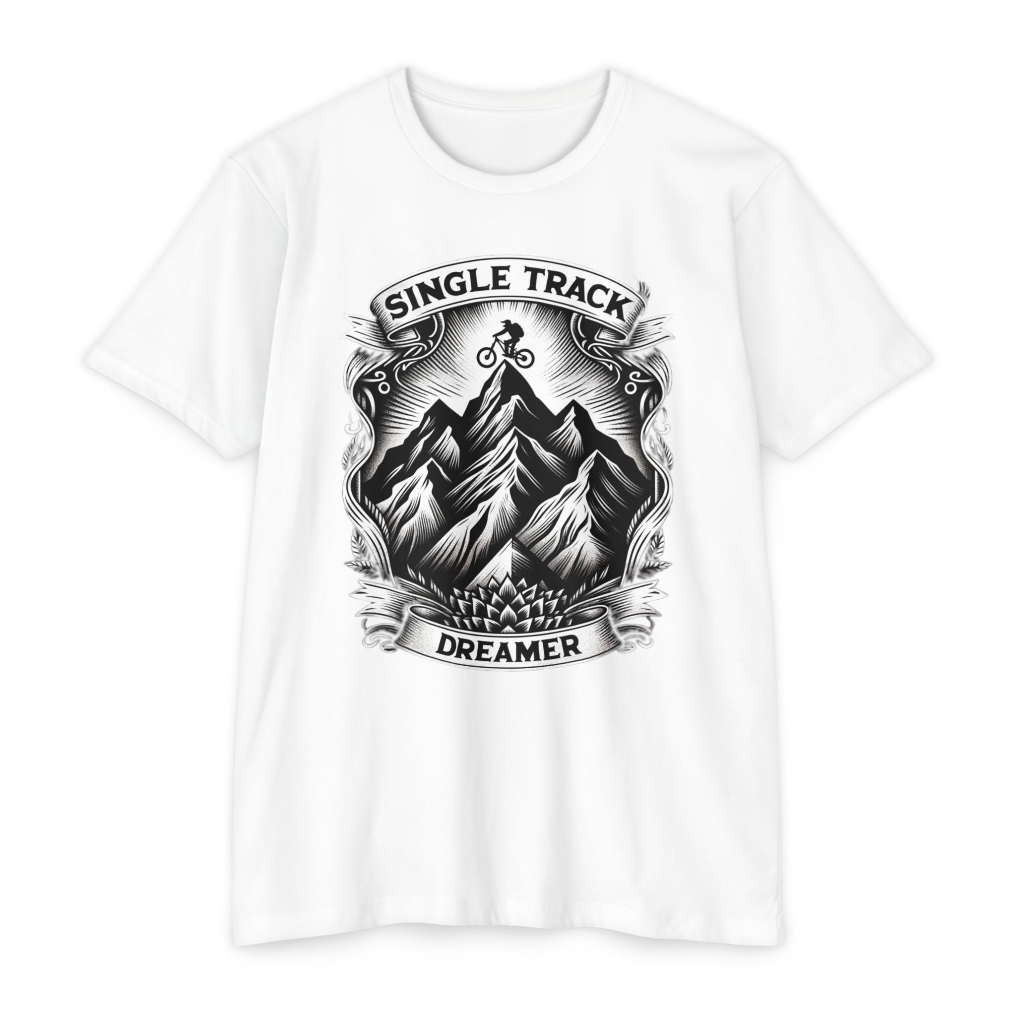 Summit Rider – Single Track Dreamer Mountain Peaks Unisex CVC Jersey T-Shirt