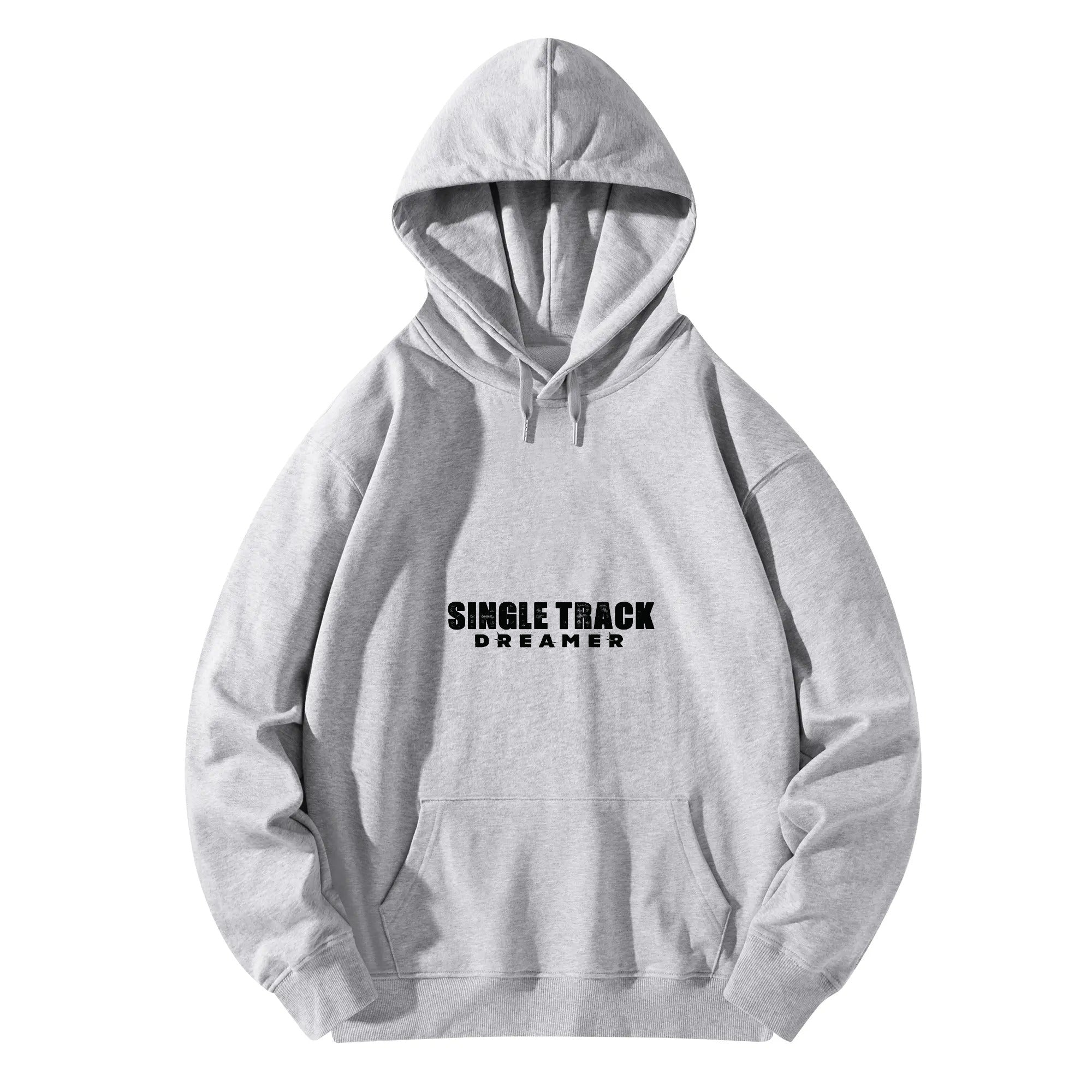 a hooded sweatshirt with the words single track on it