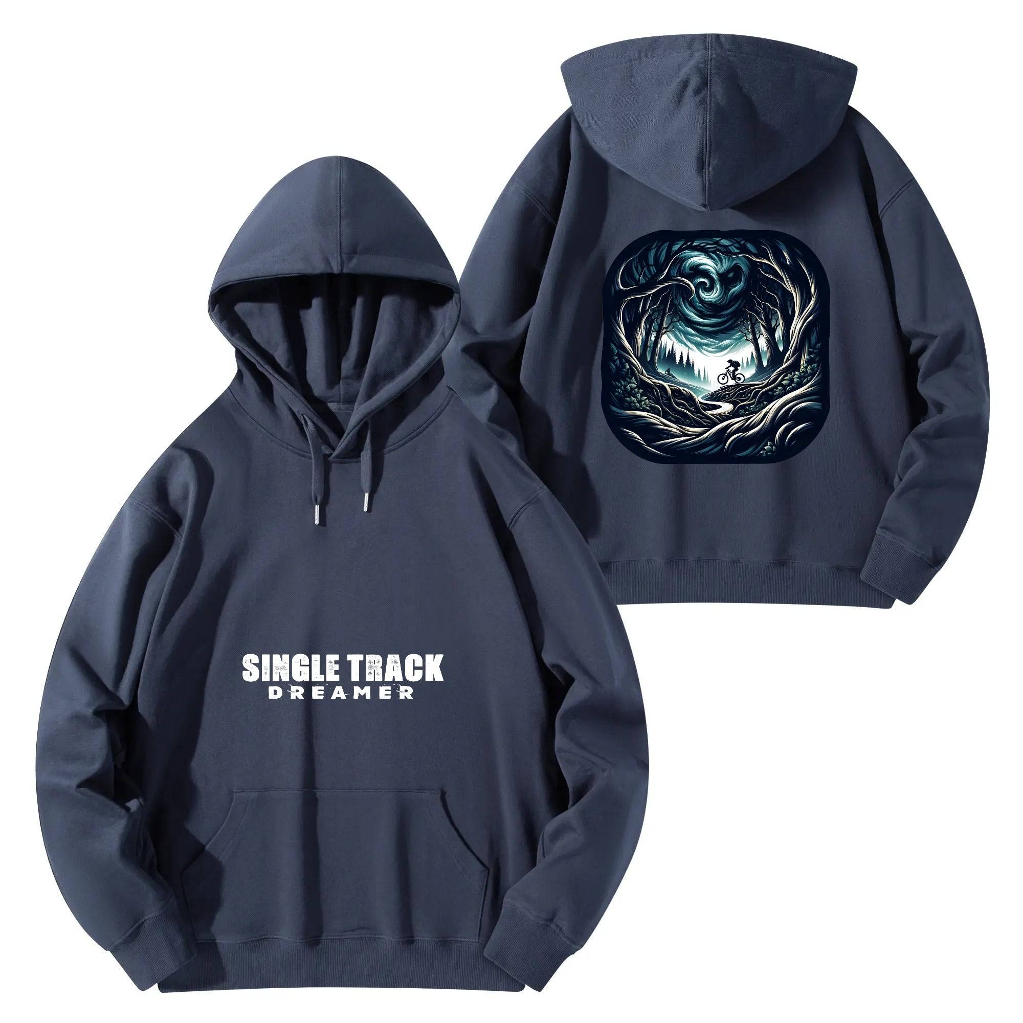 a dark blue hoodie with a graphic of a dragon on it