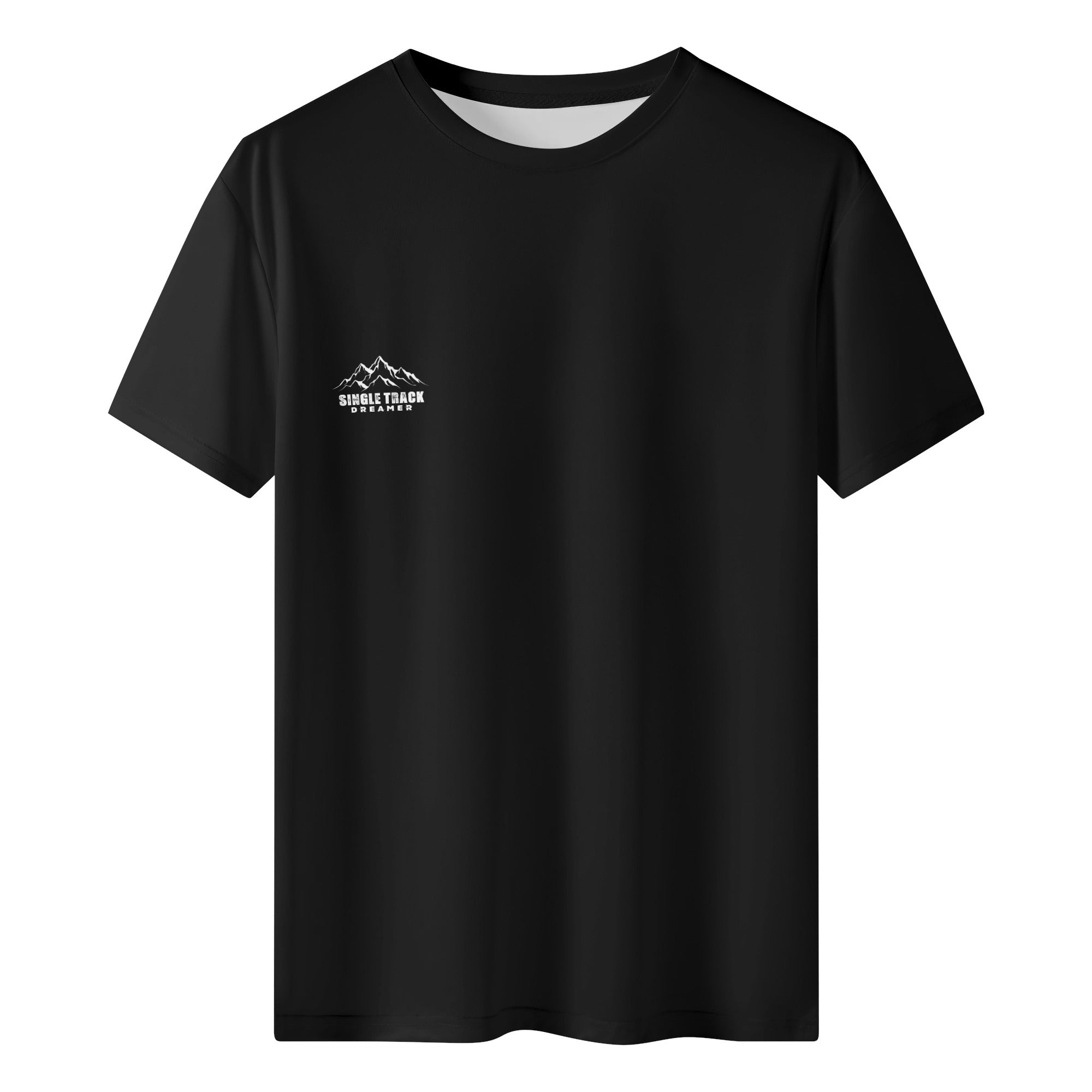 a black t - shirt with a white mountain logo