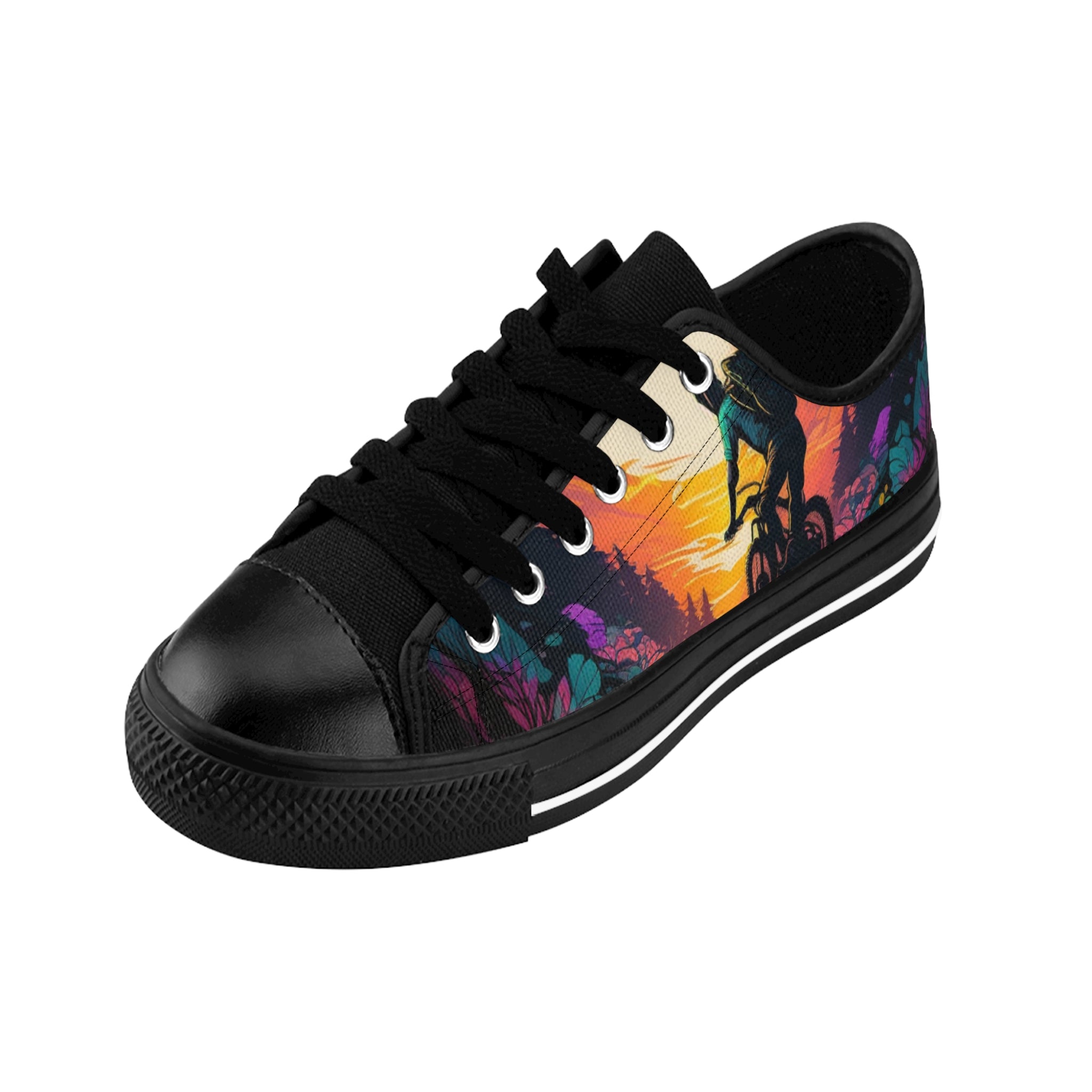 Men’s MTB Sunset Ride Low-Top Sneakers – Bold Canvas Art, Lightweight & Durable