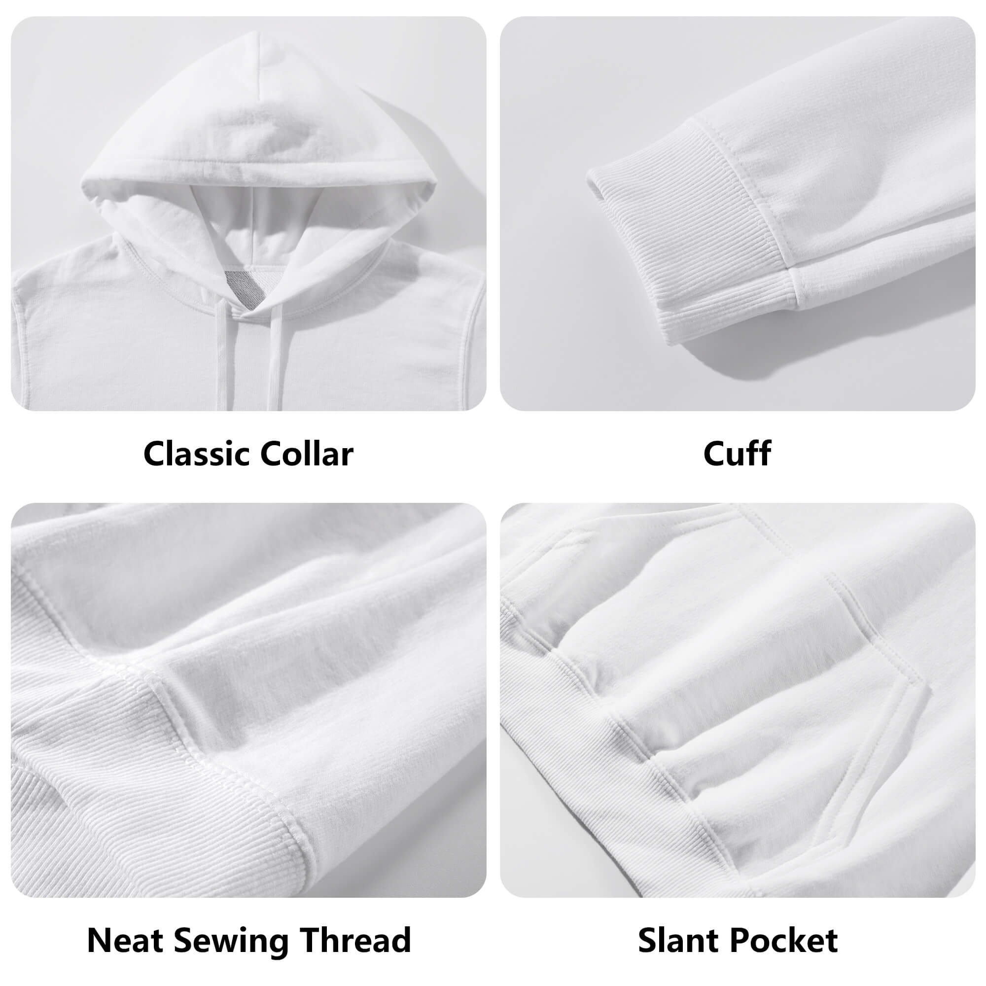 four different types of hoodies