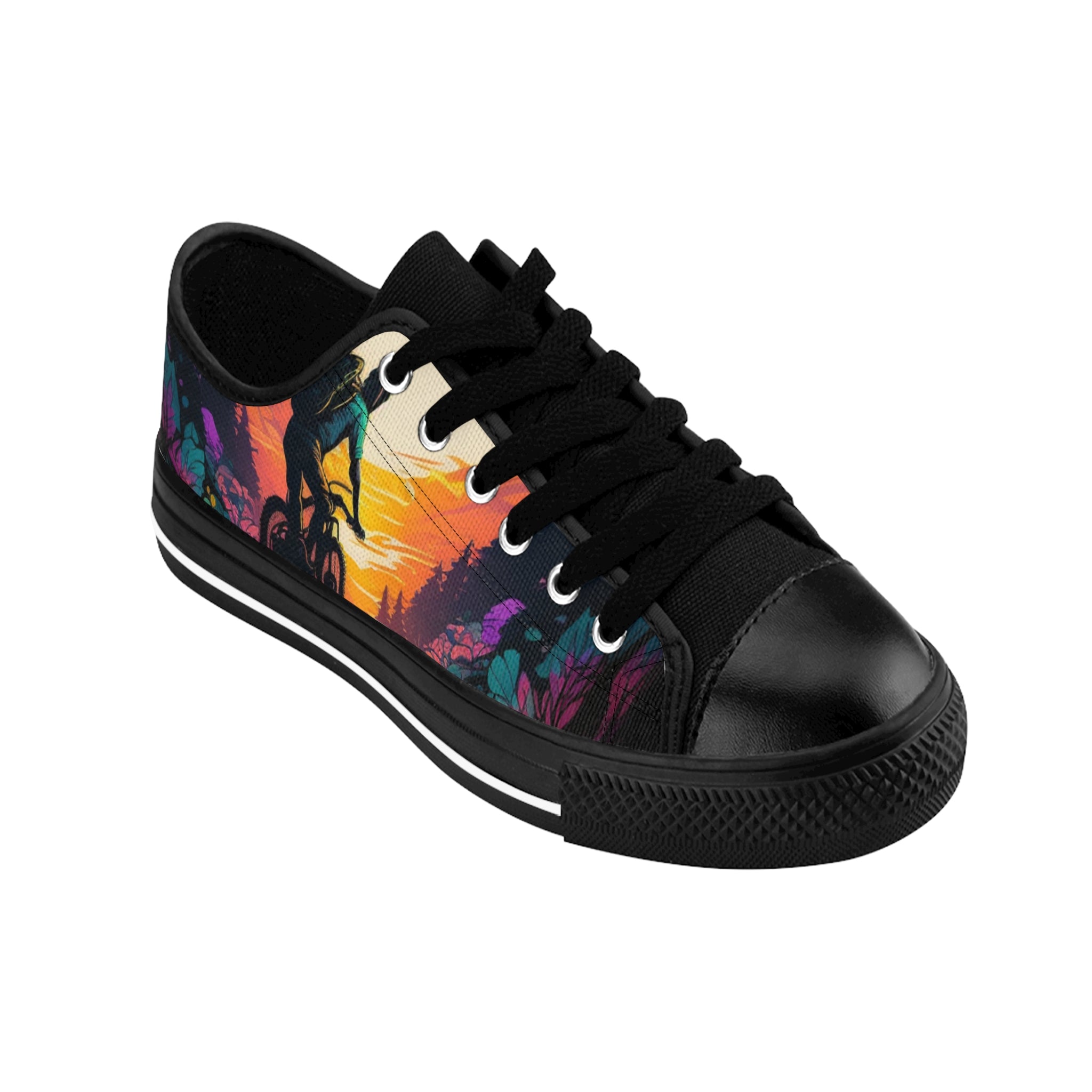 Men’s MTB Sunset Ride Low-Top Sneakers – Bold Canvas Art, Lightweight & Durable