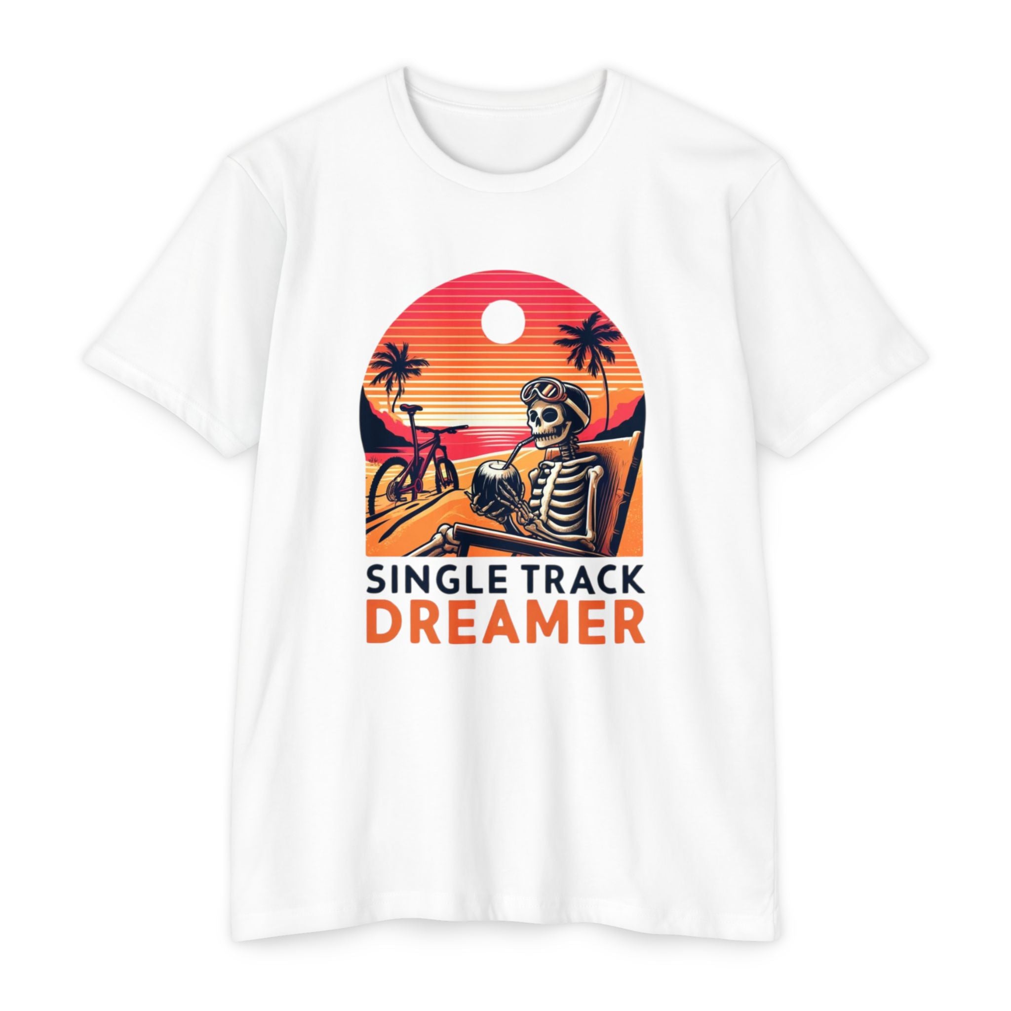 Sunset Rider – Single Track Dreamer Skeleton Beach Men's CVC Jersey T-Shirt