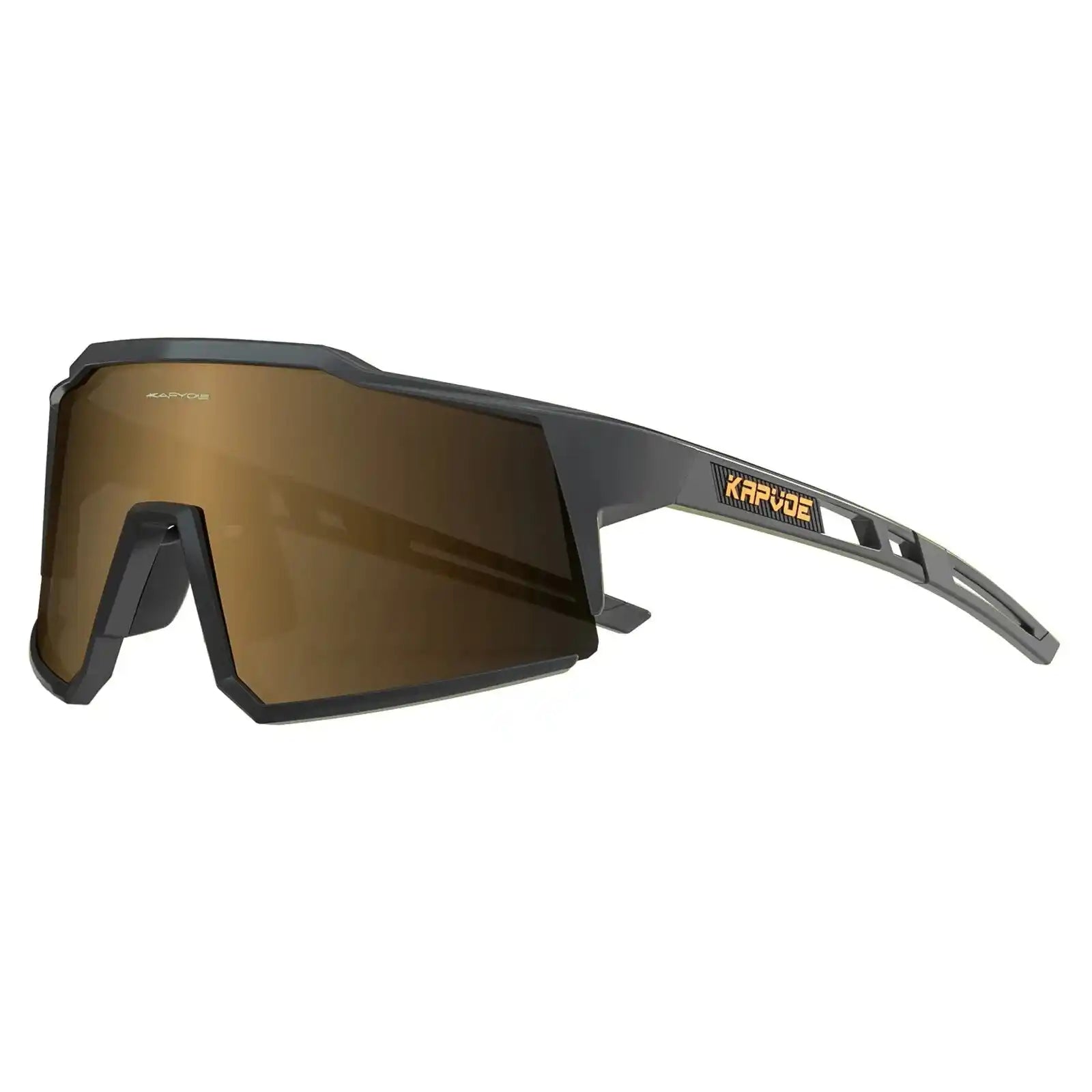 Kapvoe polarized cycling sunglasses with brown UV400 lens and black frame. Lightweight and stylish for road biking performance.