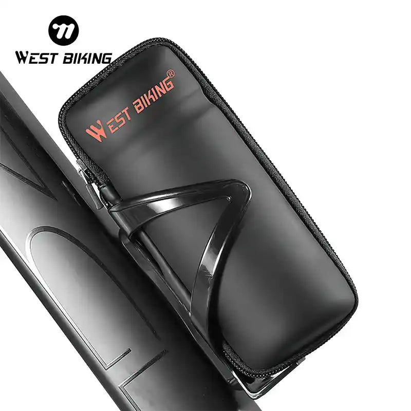 Bike Tools Storage Box by WEST BIKING attached to a bike frame. Durable and space-saving for cycling accessories.