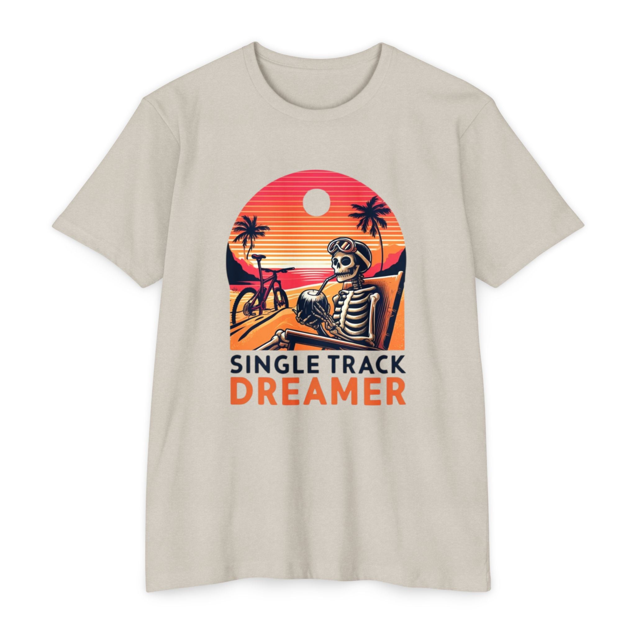 Sunset Rider – Single Track Dreamer Skeleton Beach Men's CVC Jersey T-Shirt